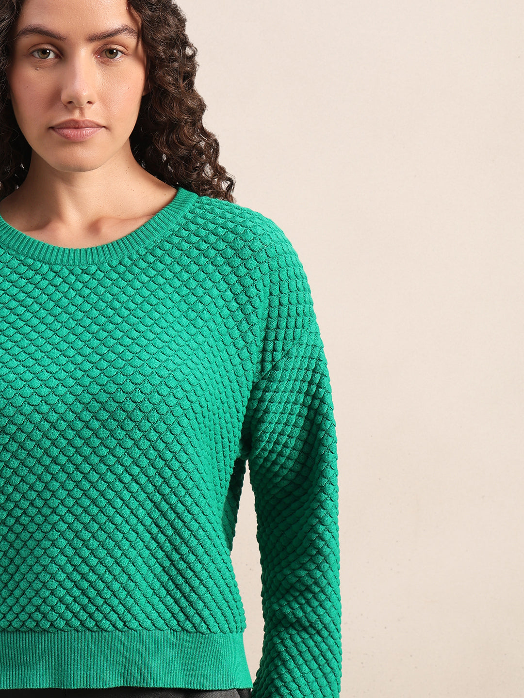 Green Textured Cotton Pullover