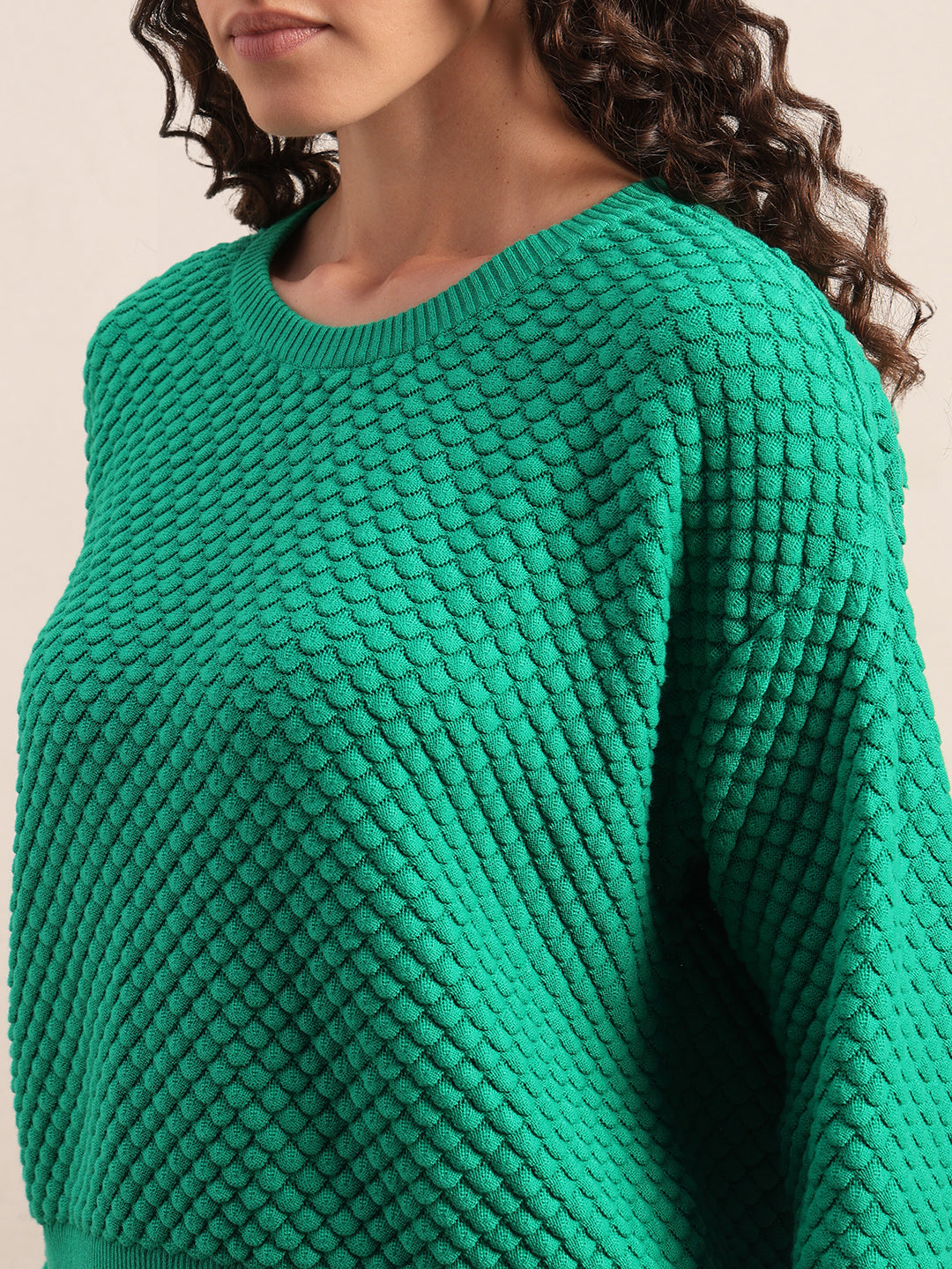 Green Textured Cotton Pullover