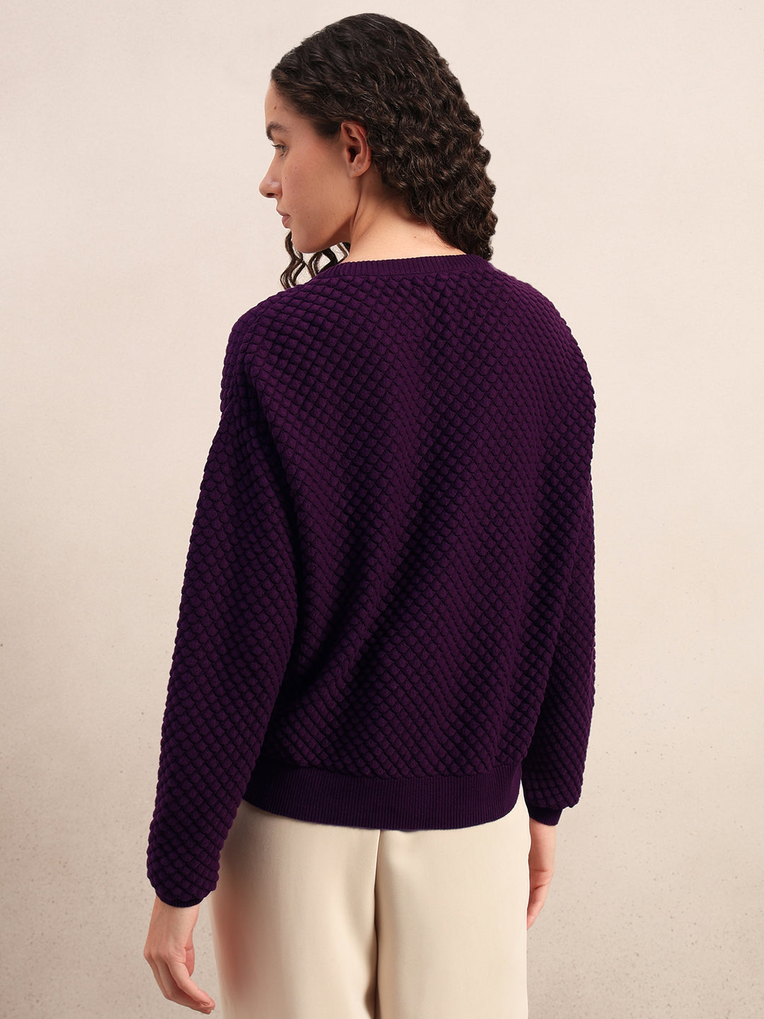 Dark Purple Textured Cotton Pullover