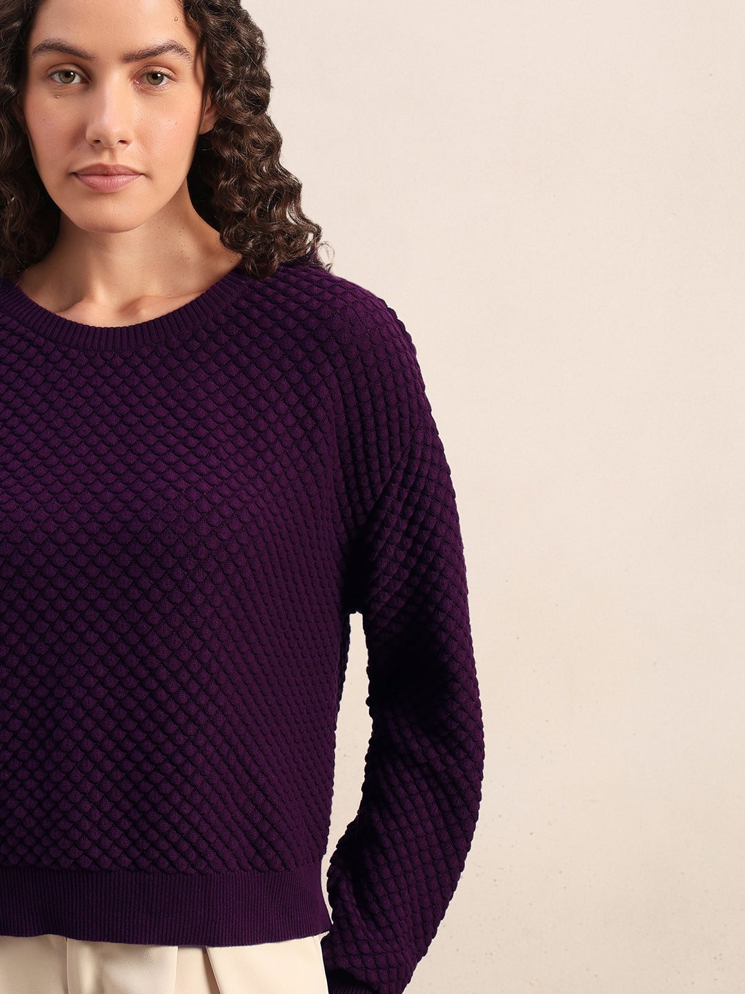 Dark Purple Textured Cotton Pullover