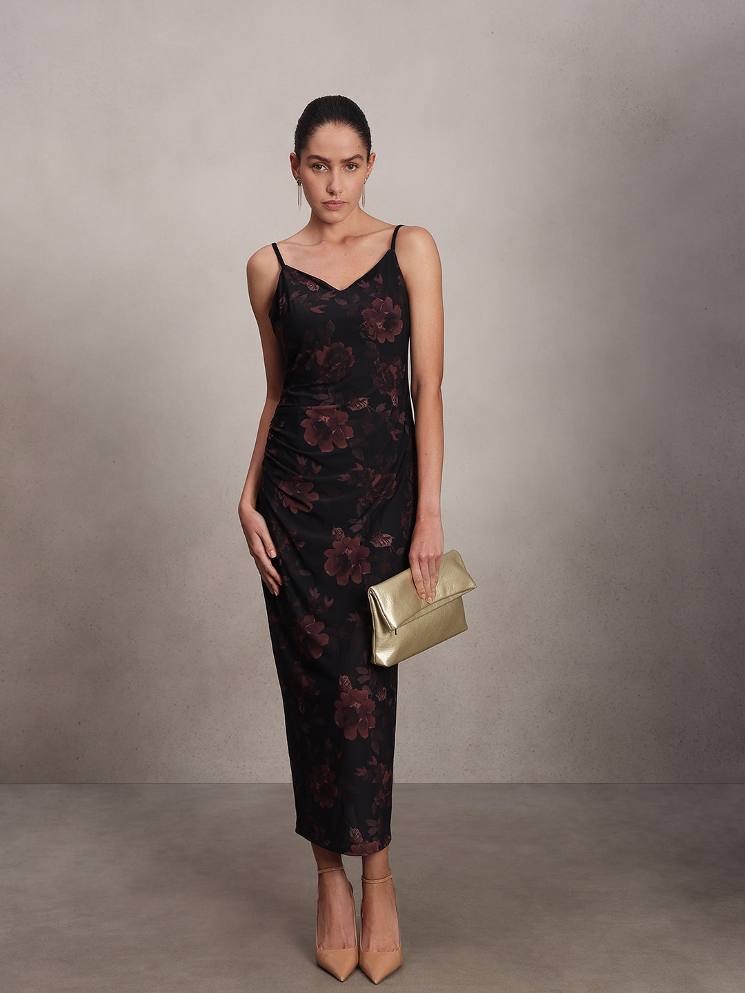 Dark Red Floral Slip Dress