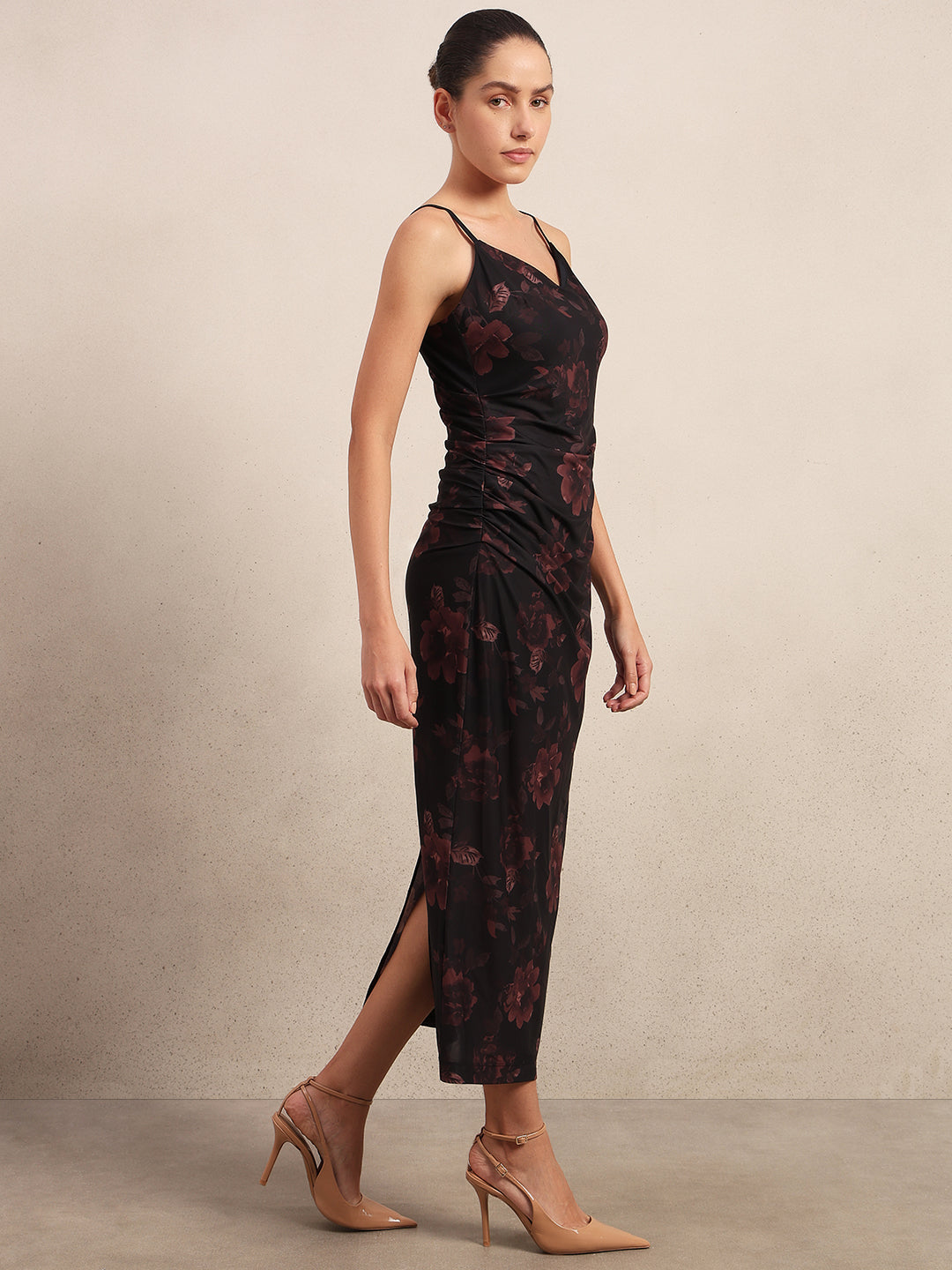 Dark Red Floral Slip Dress