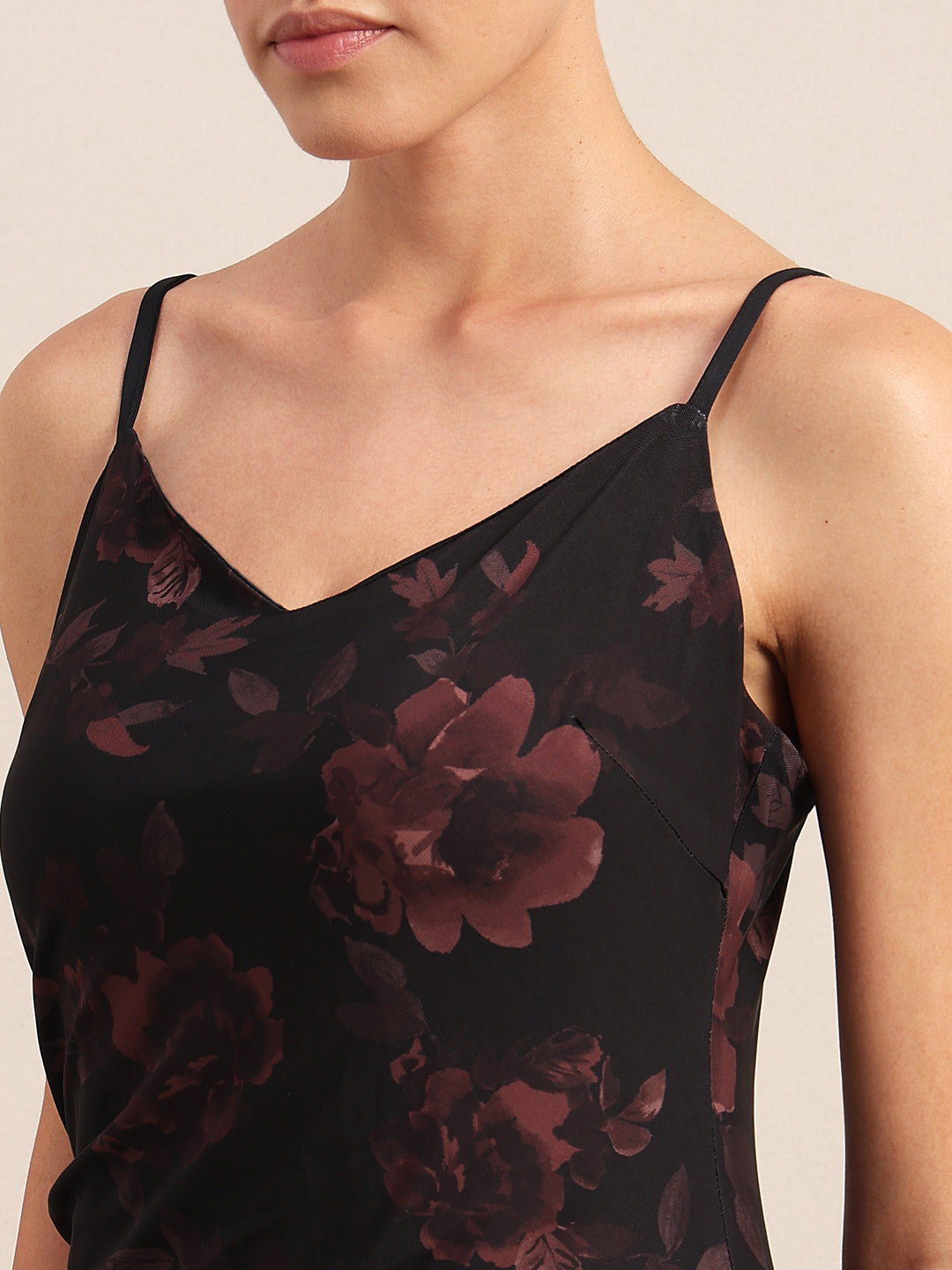 Dark Red Floral Slip Dress