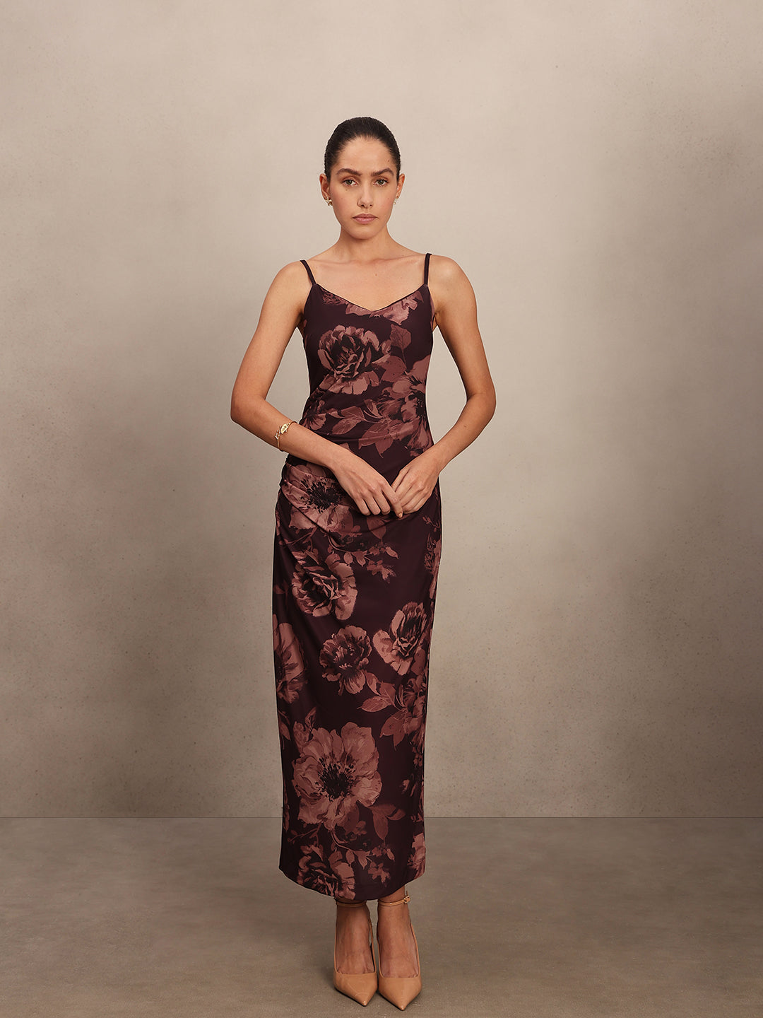 Maroon Floral Slip Dress