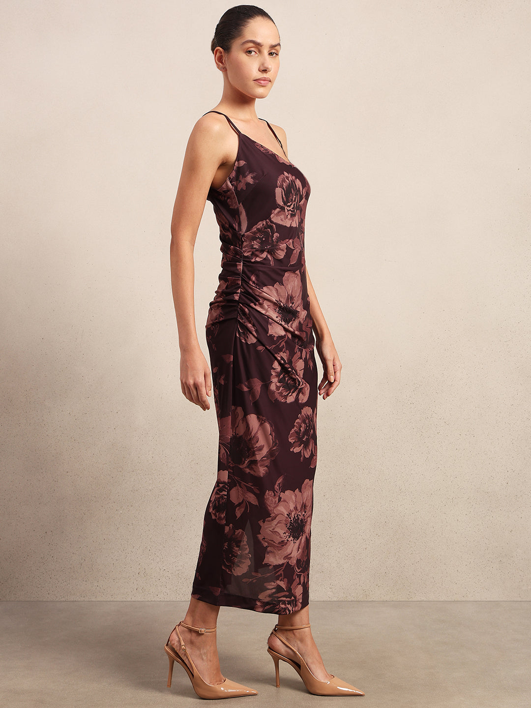 Maroon Floral Slip Dress