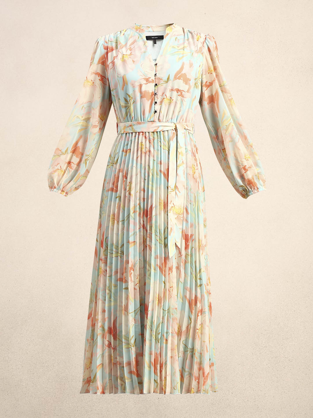 Floral Pleated Belted Dress