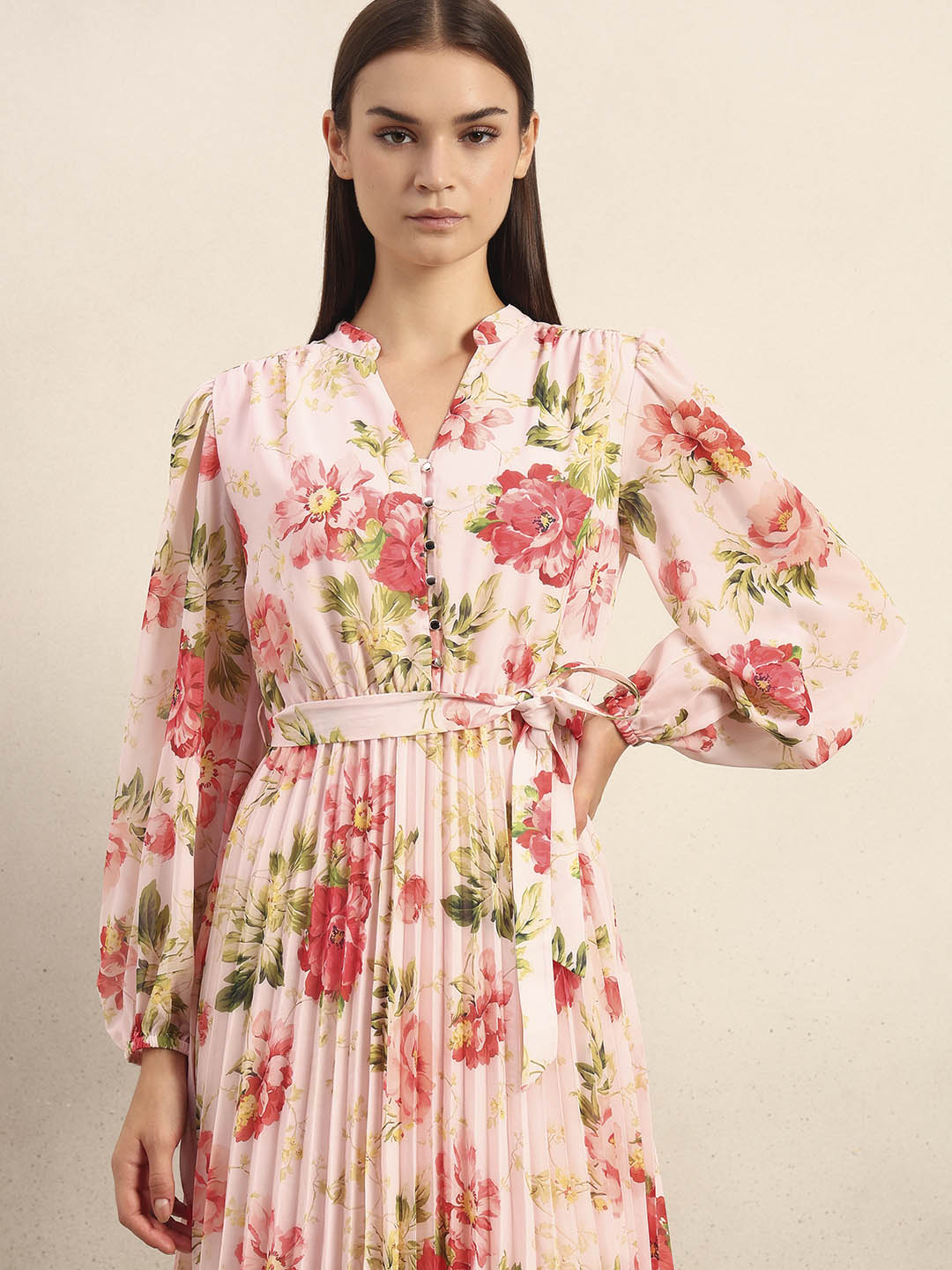 Floral Print Pleated Midi Dress