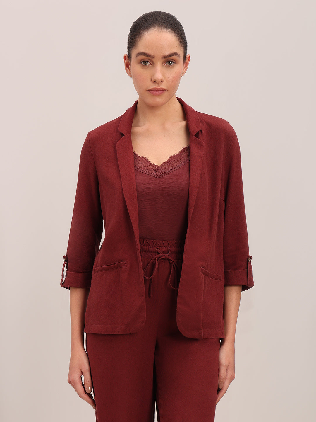 Dark Red Loose Fit Blazer