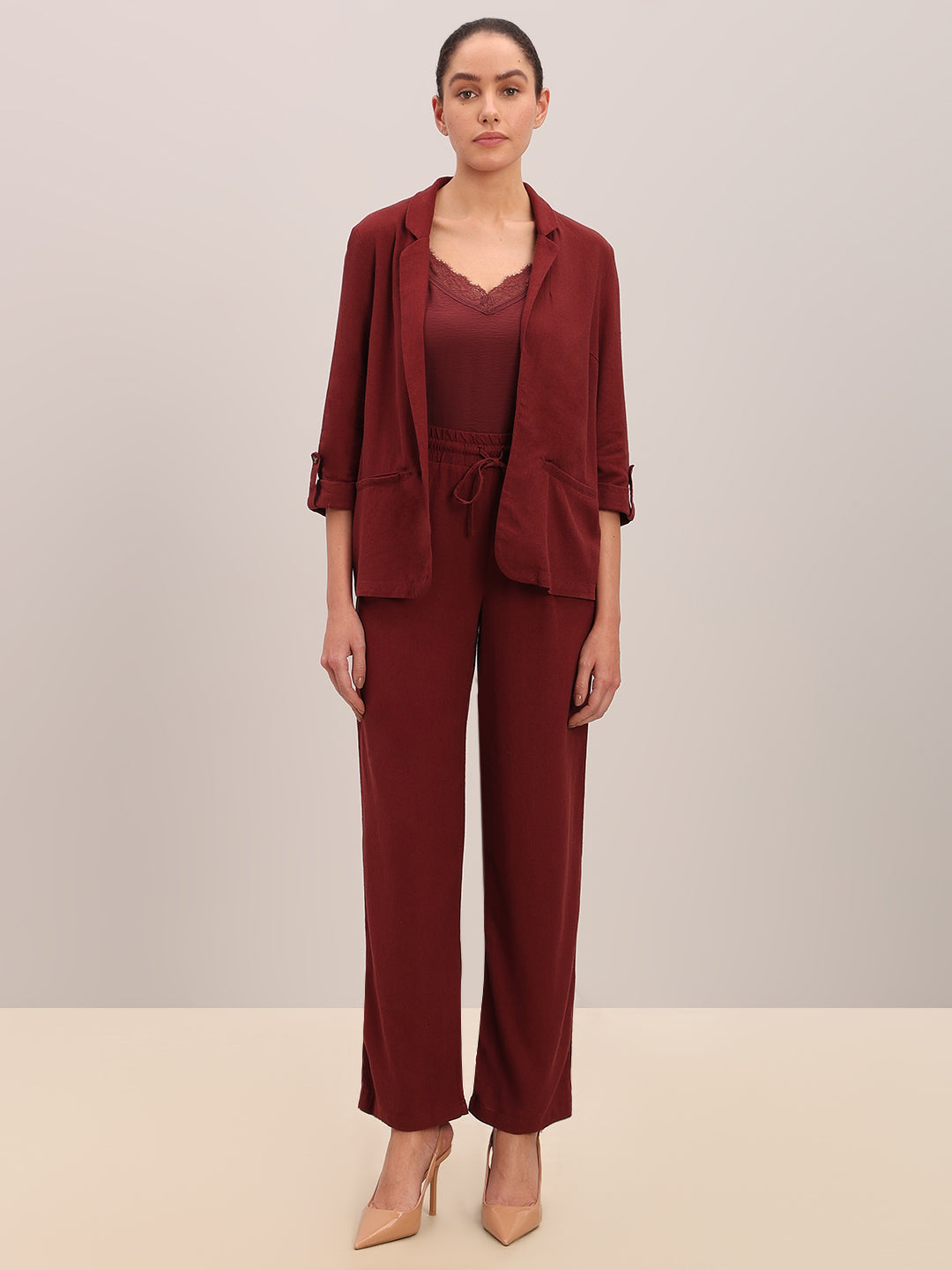 Dark Red Loose Fit Blazer