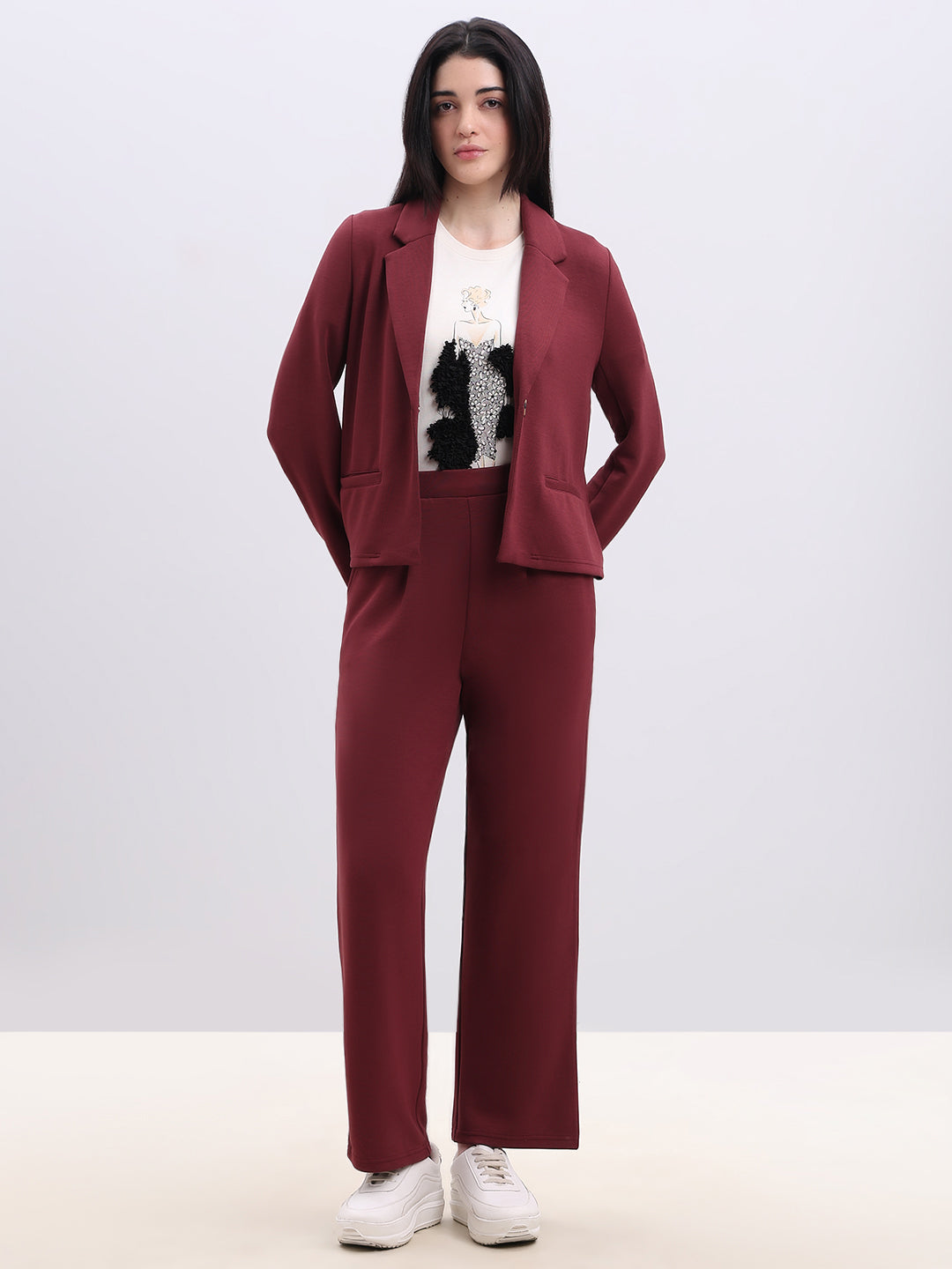 Maroon Straight Fit Pants