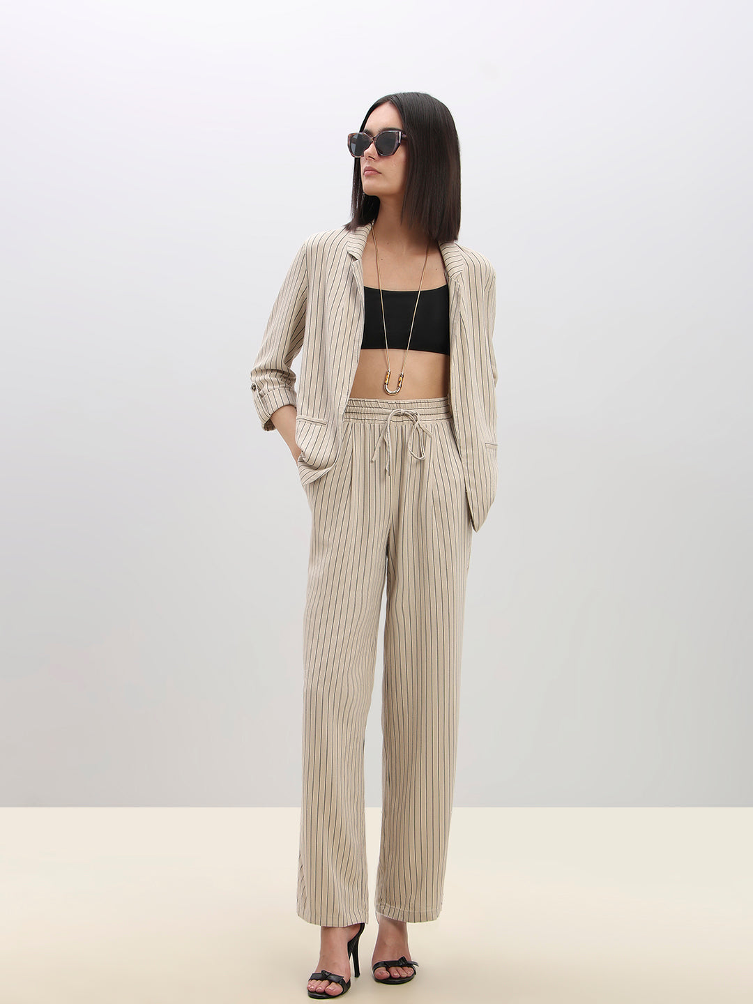 Striped High Rise Wide Leg Pants