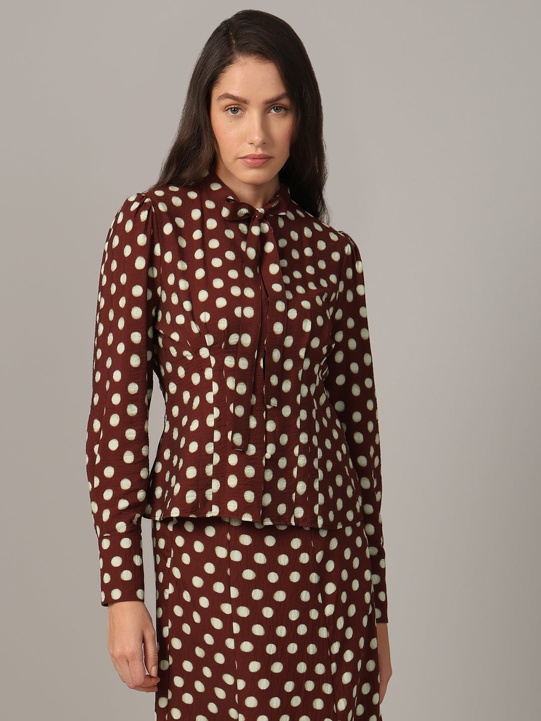 Polka Dot Tie-Detail Shirt