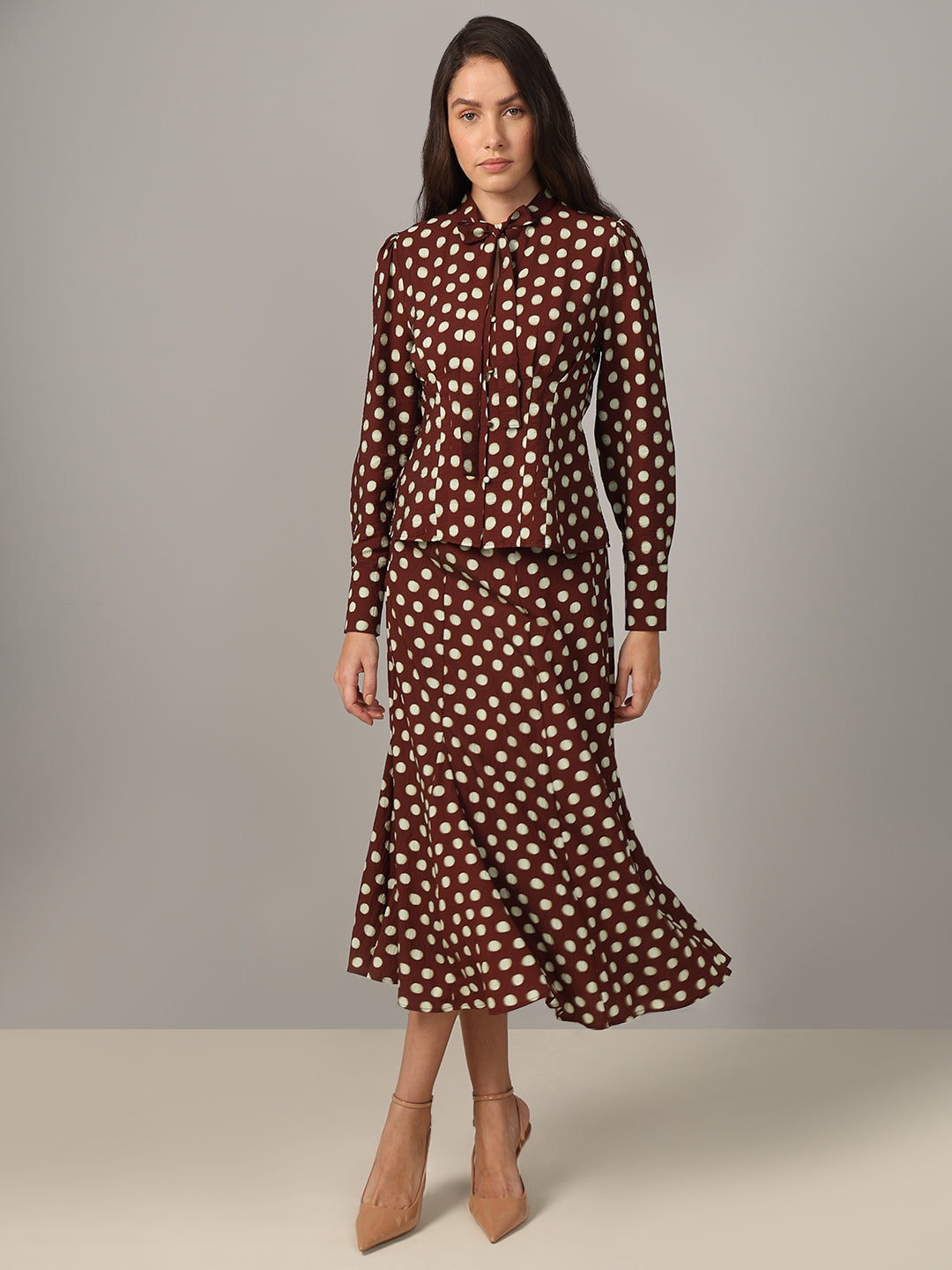 Polka Dot Tie-Detail Shirt