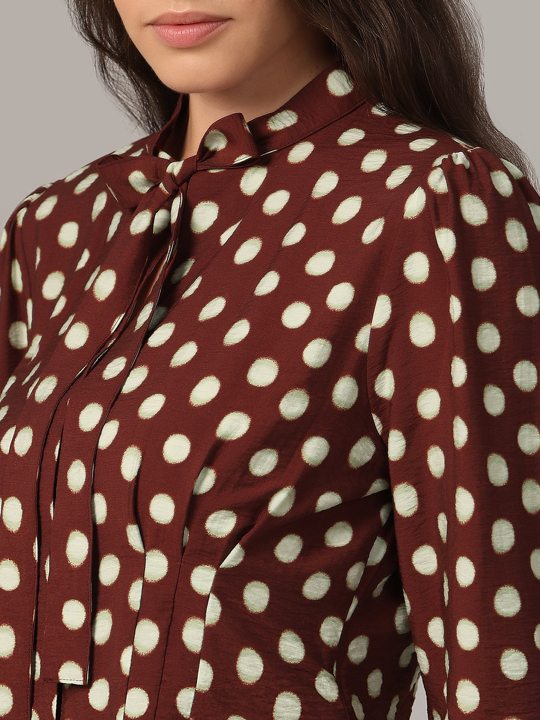 Polka Dot Tie-Detail Shirt