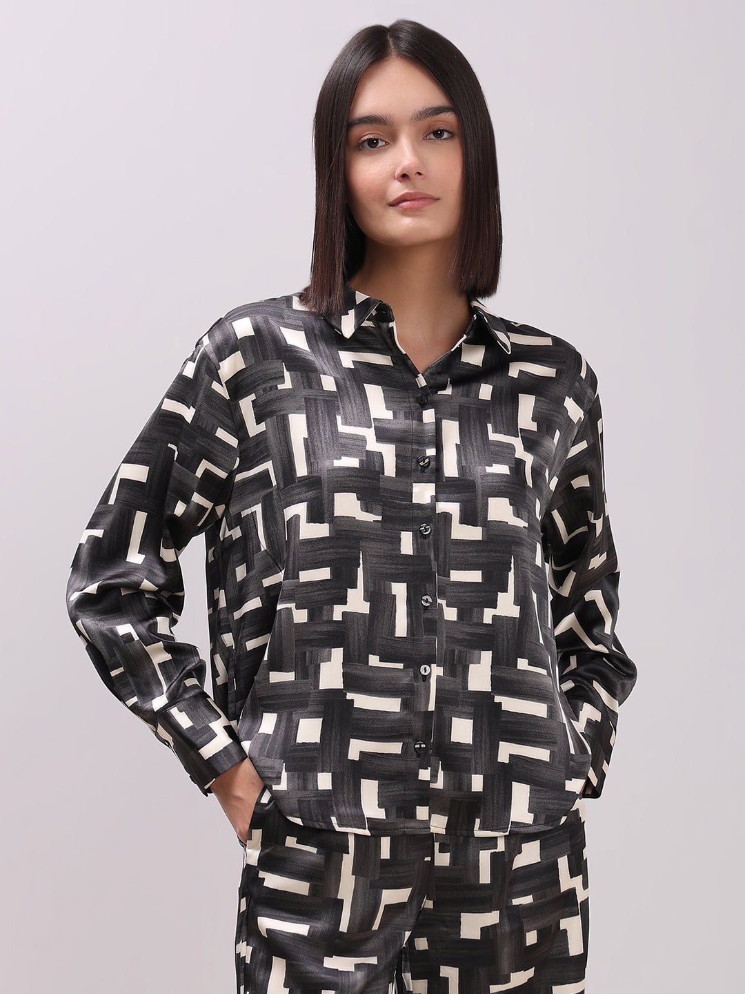 Geometric Print Button-Down Shirt