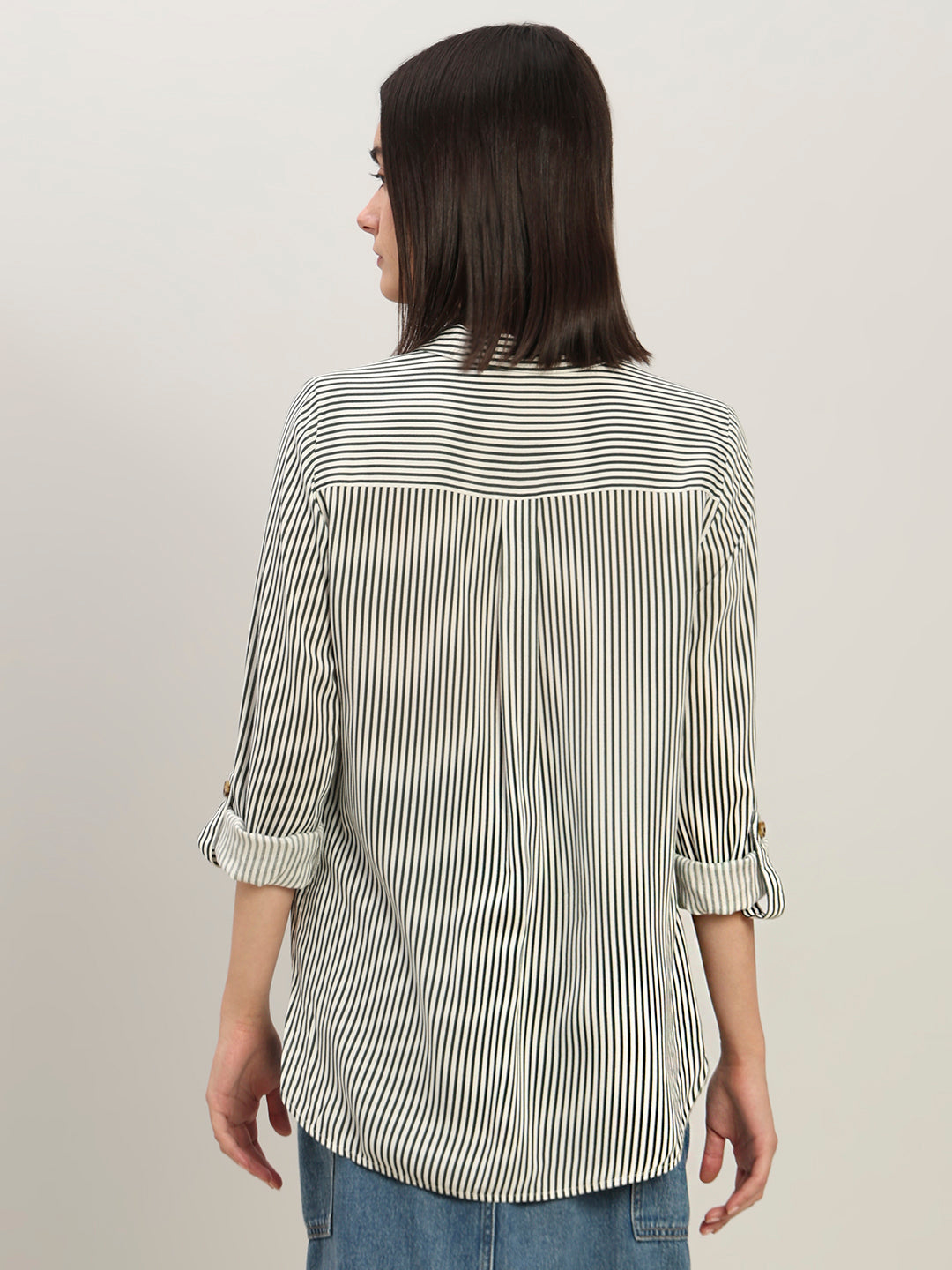 Striped Full Sleeves Shirt-White