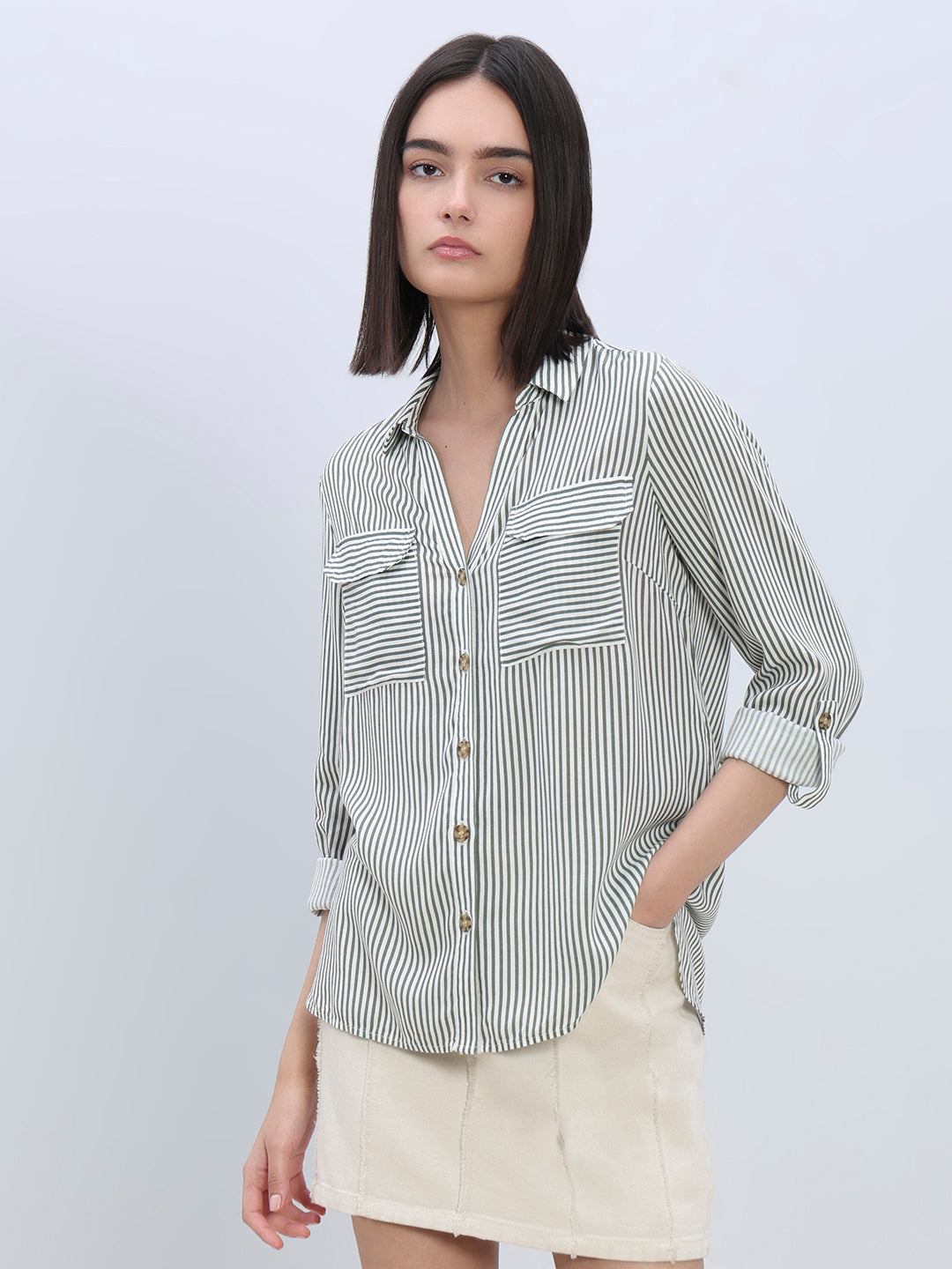 Striped Full Sleeves Shirt - Green