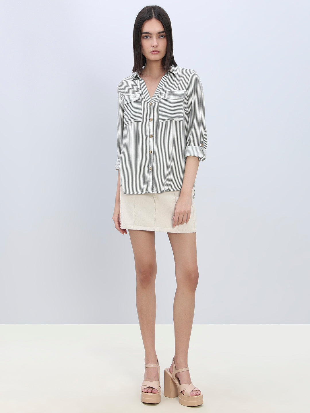 Striped Full Sleeves Shirt - Green