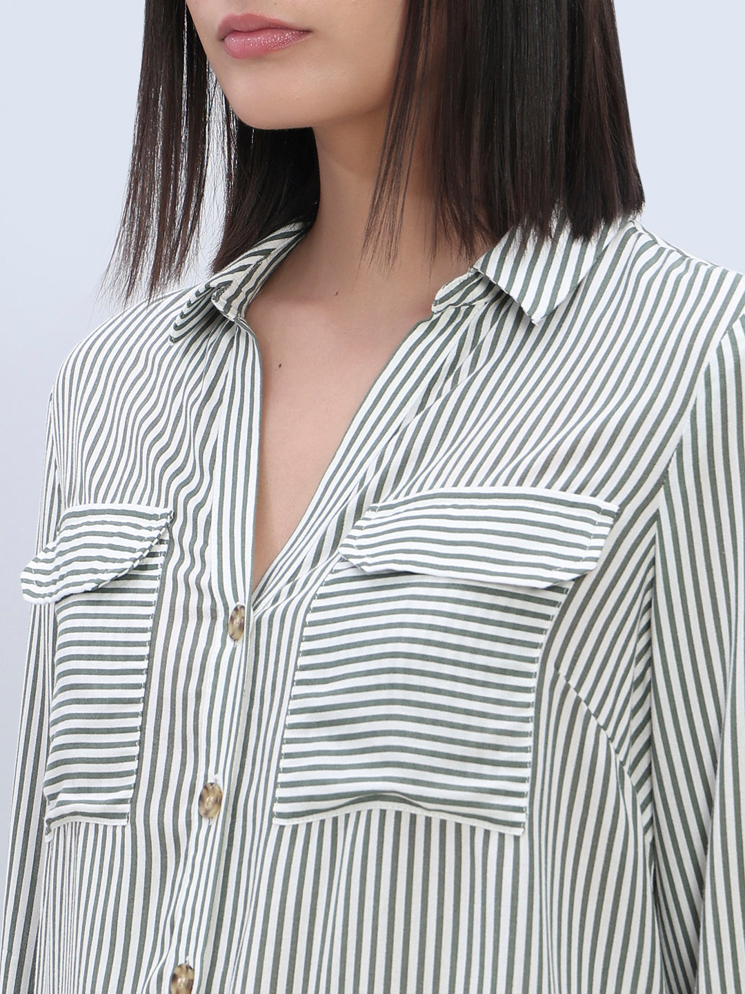 Striped Full Sleeves Shirt - Green