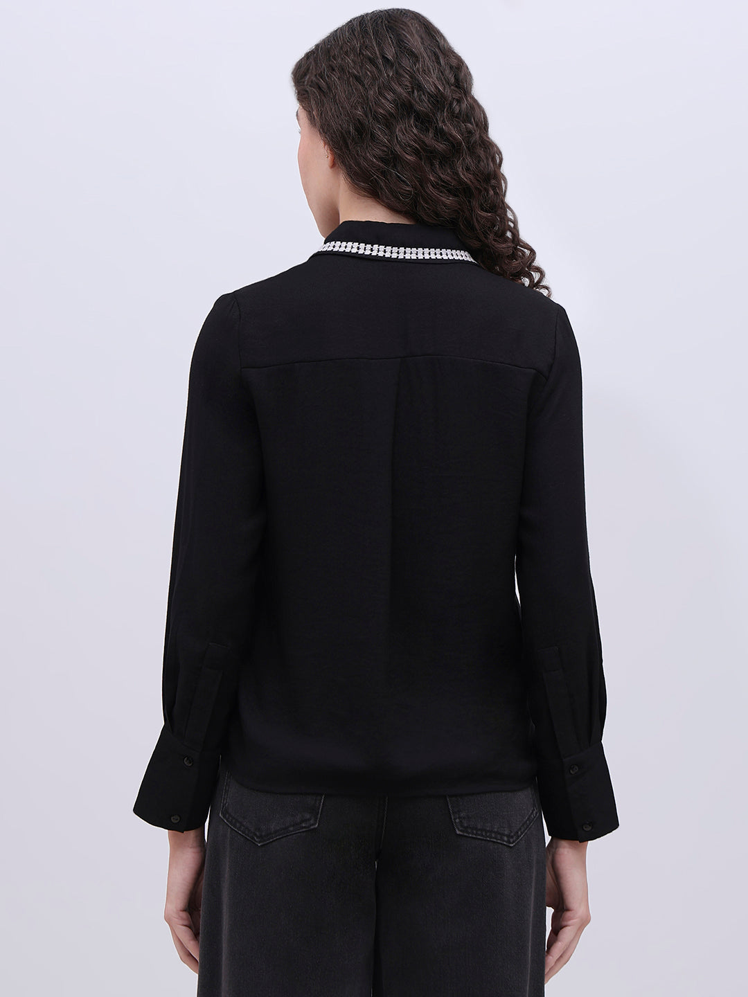 Embellished Trim Black Shirt