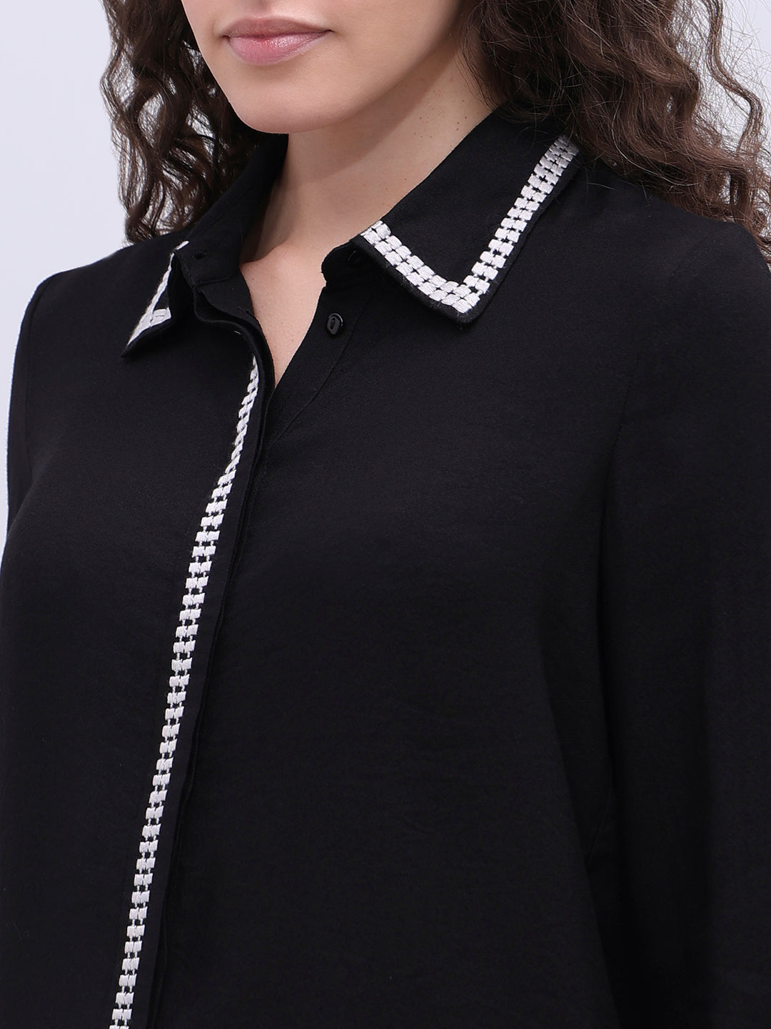 Embellished Trim Black Shirt