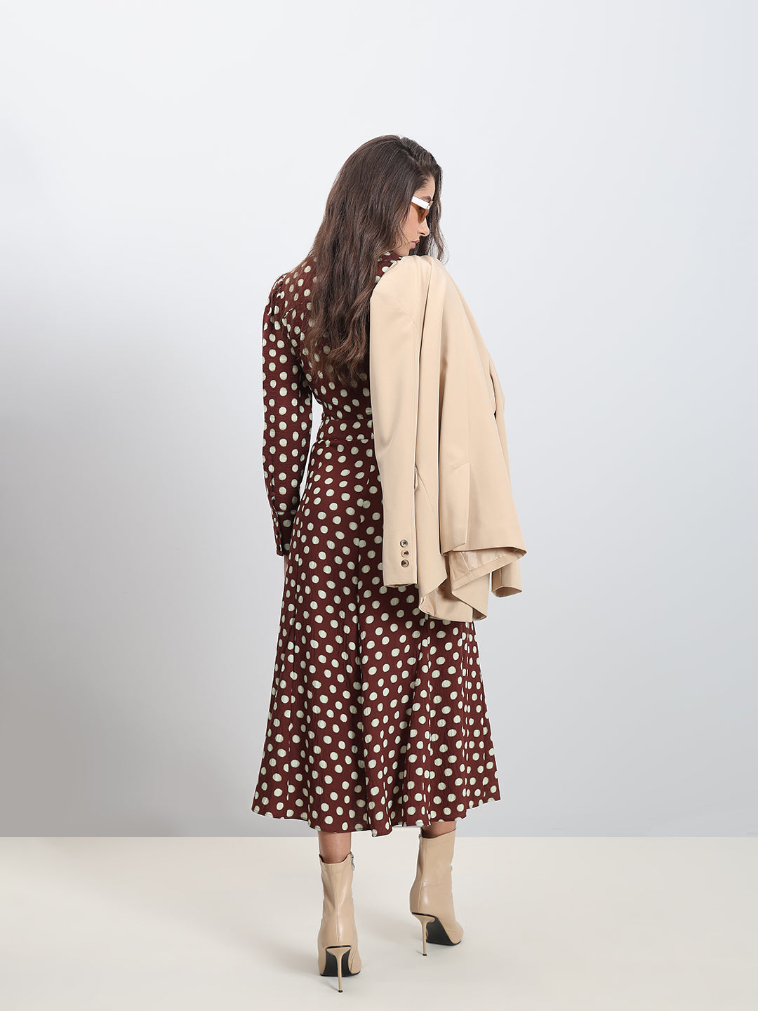 Brown Polka Dot Midi Skirt