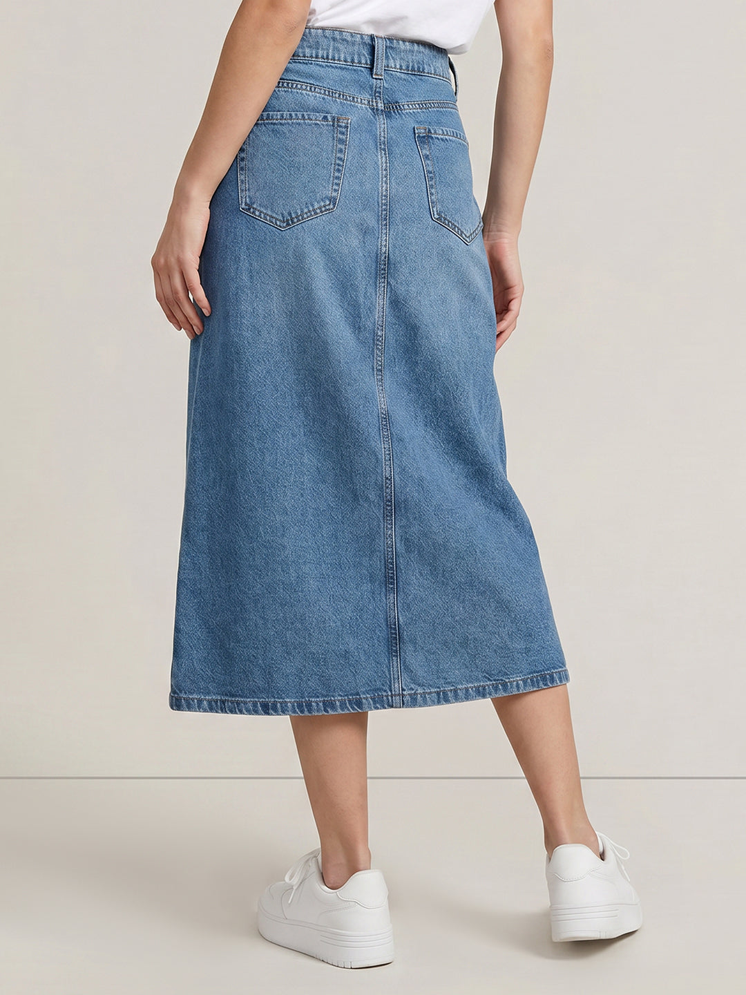 Blue Button-Front Denim Skirt