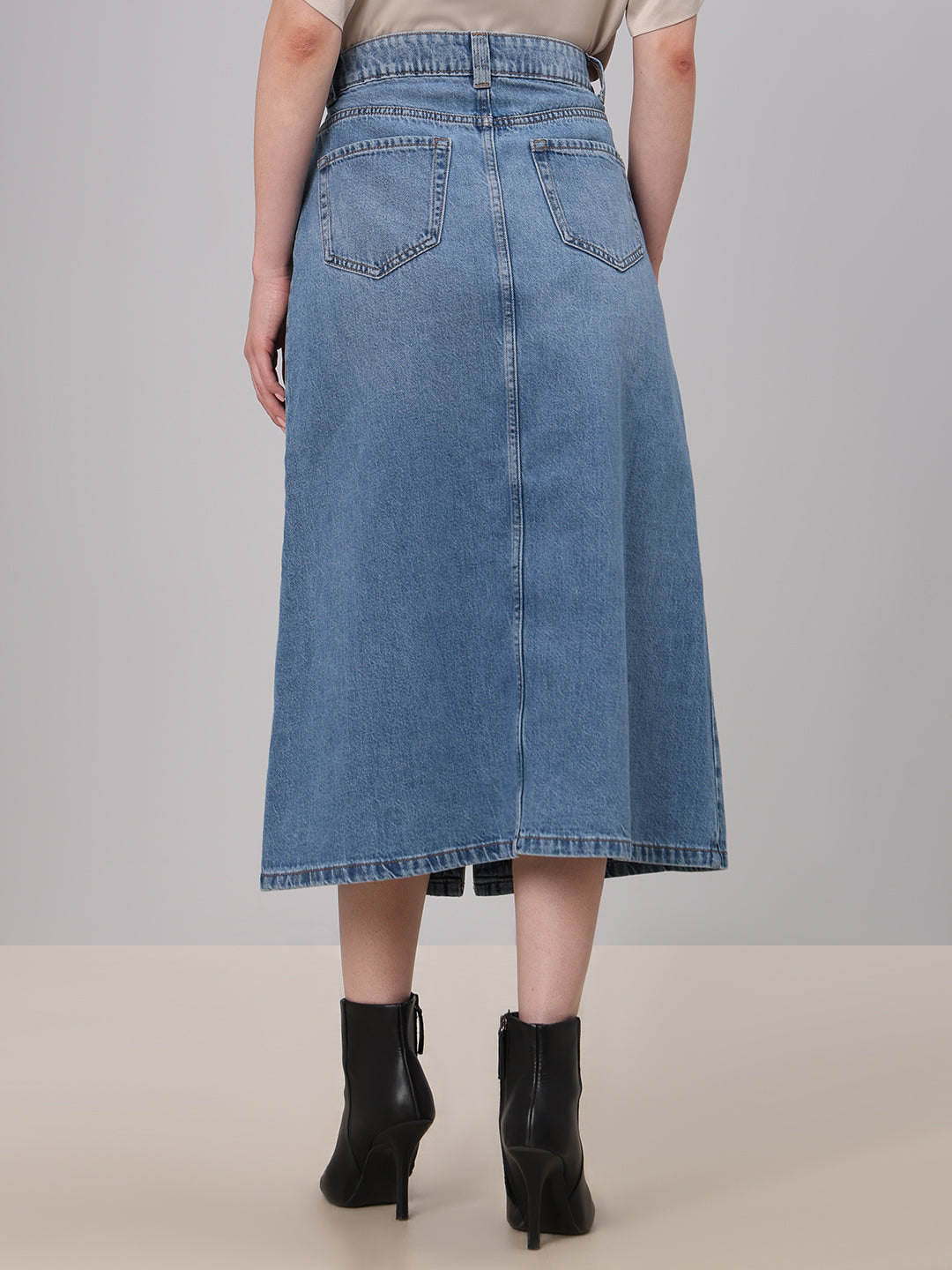 Blue Button-Front Denim Skirt
