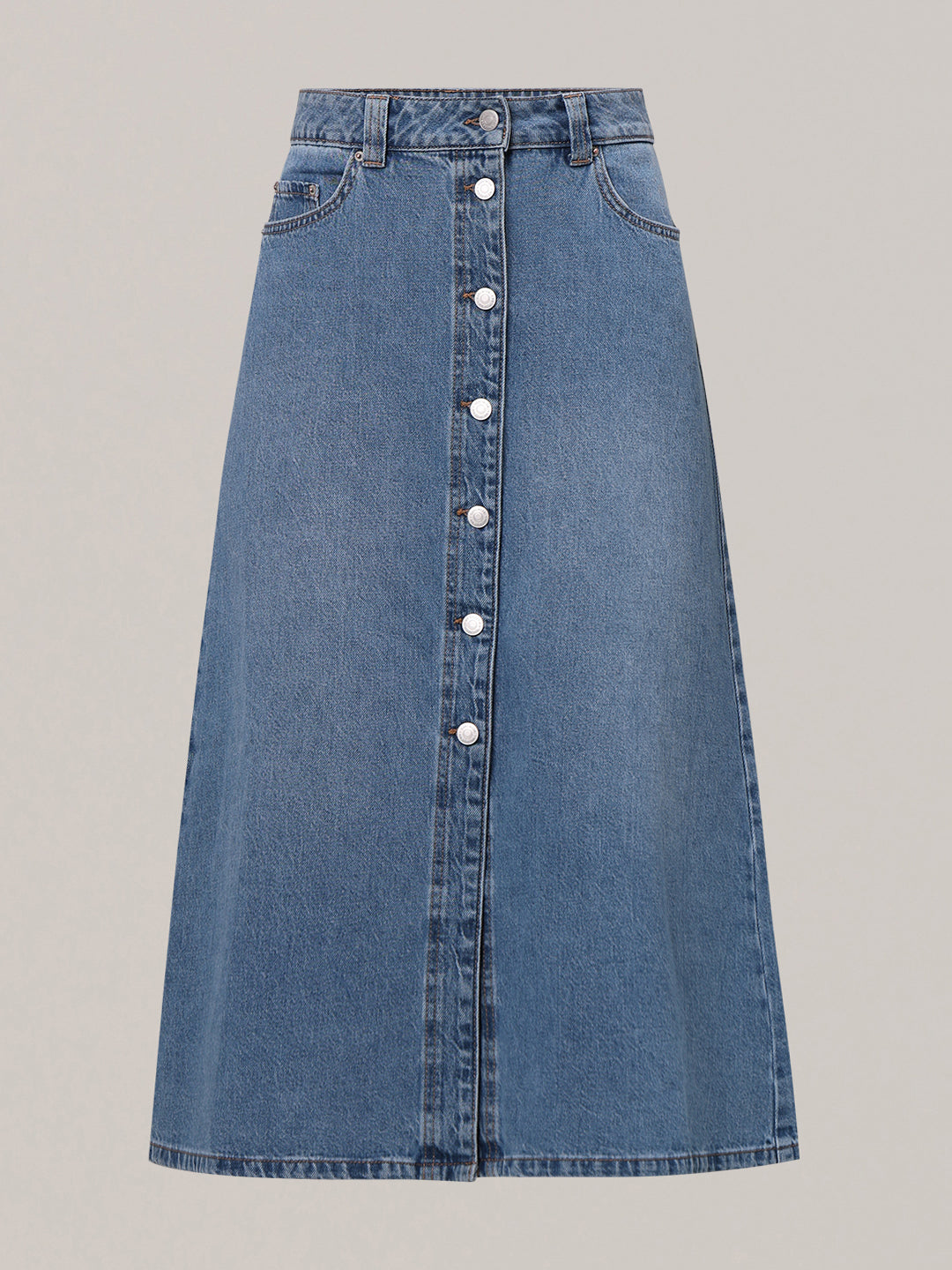 Blue Button-Front Denim Skirt