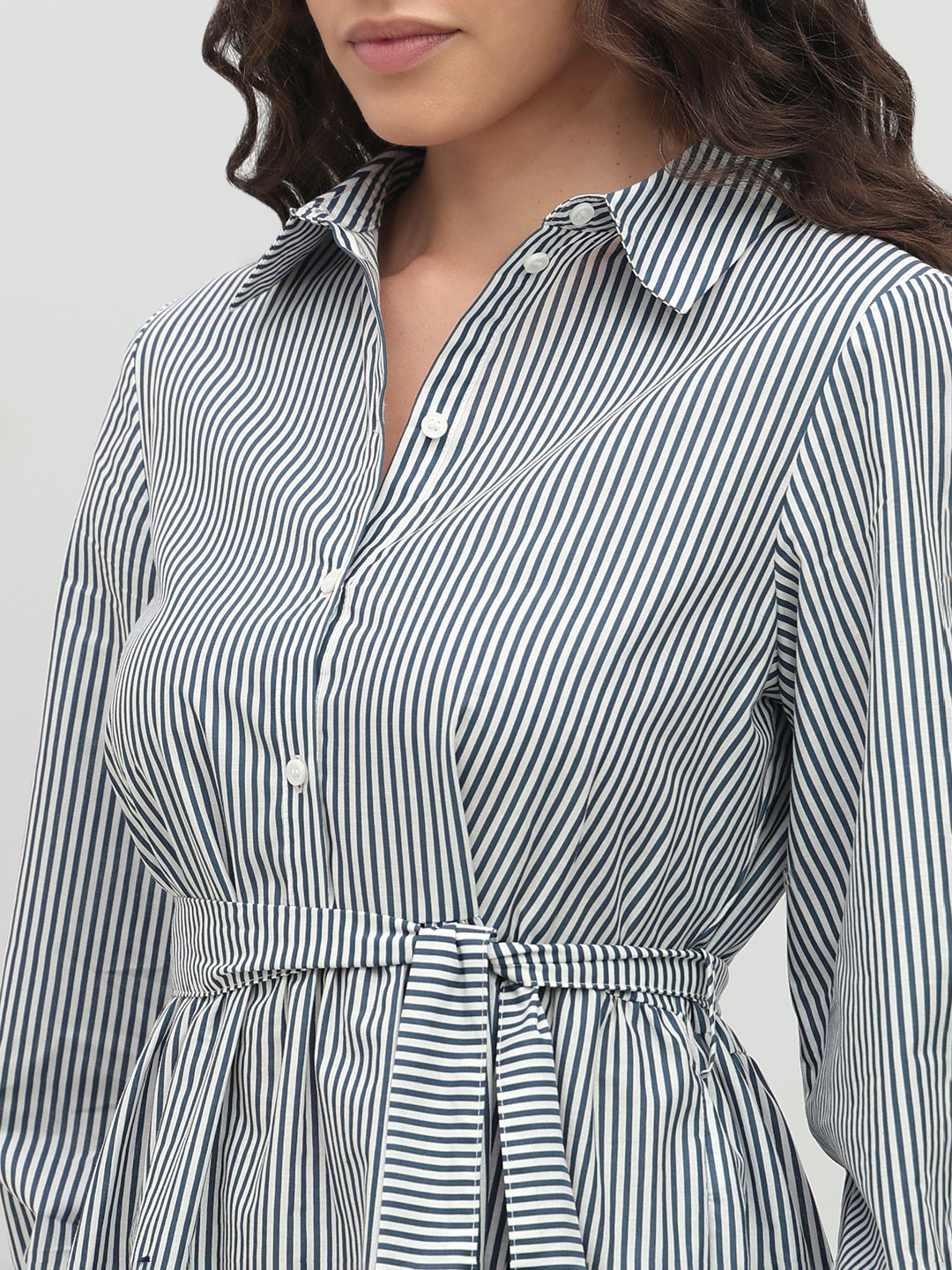 Striped Embroidered Lace Shirt Dress