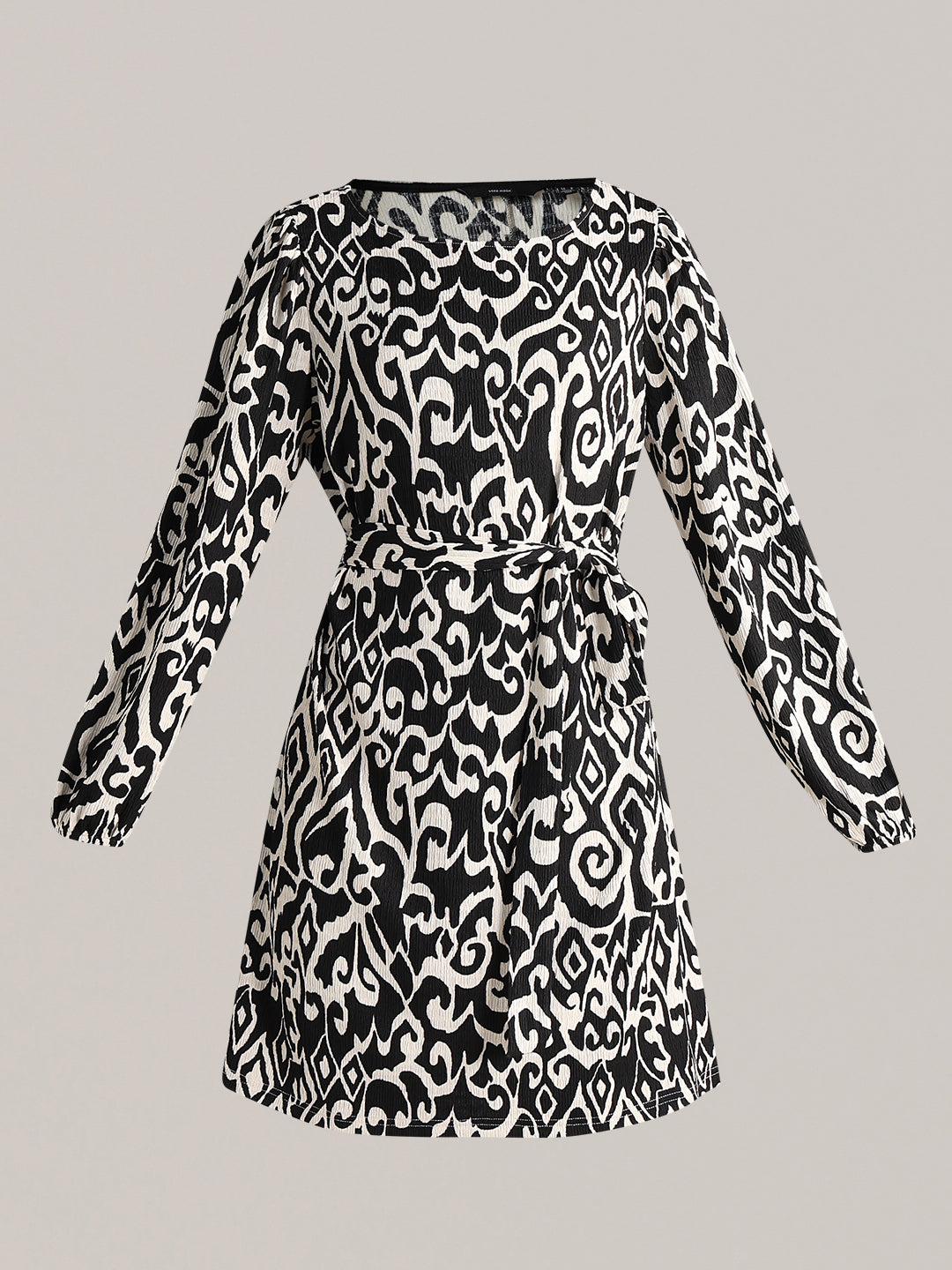 Black & White Printed Long-Sleeve Dress