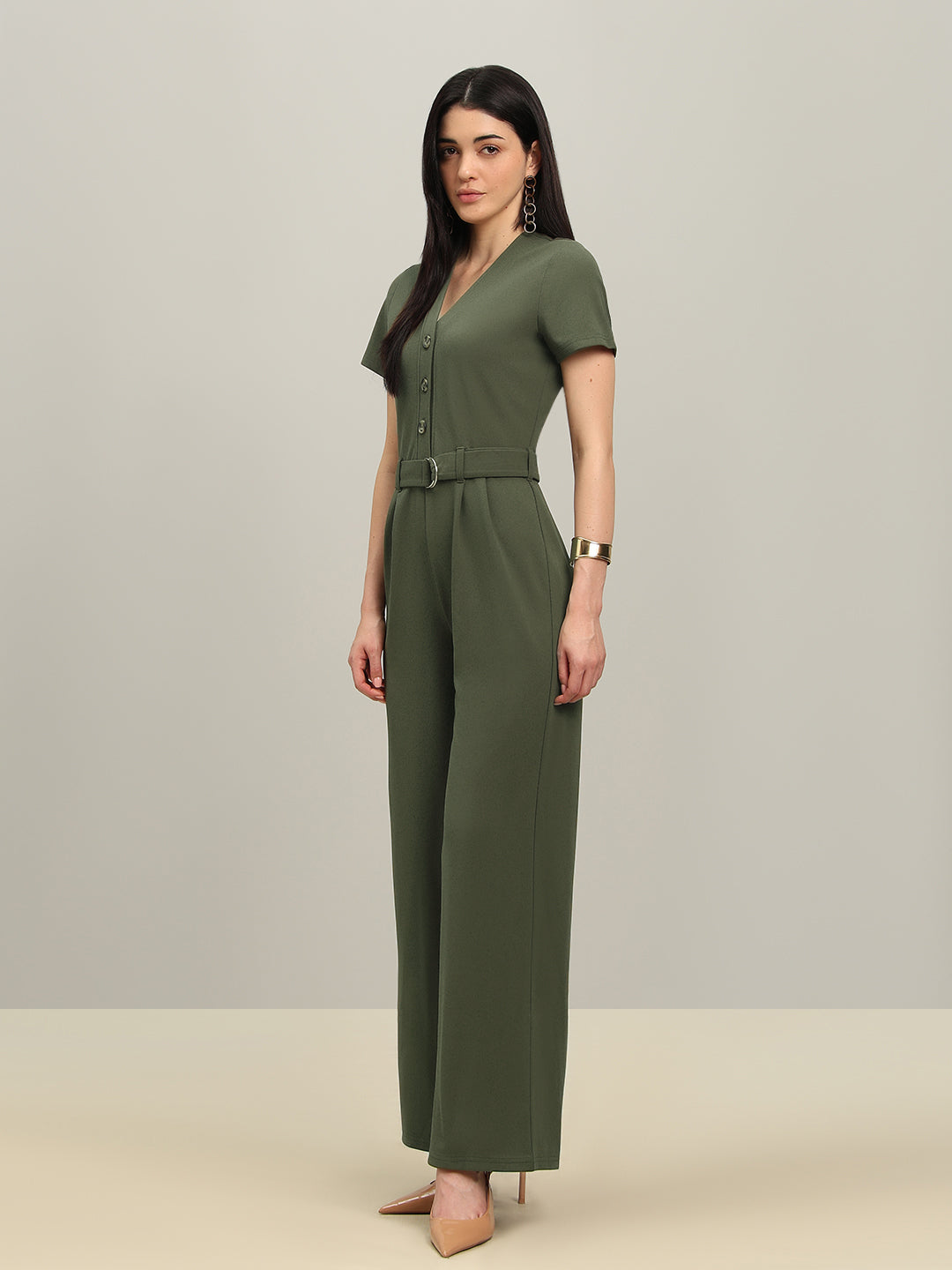 Olive V-Neck Jumpsuit