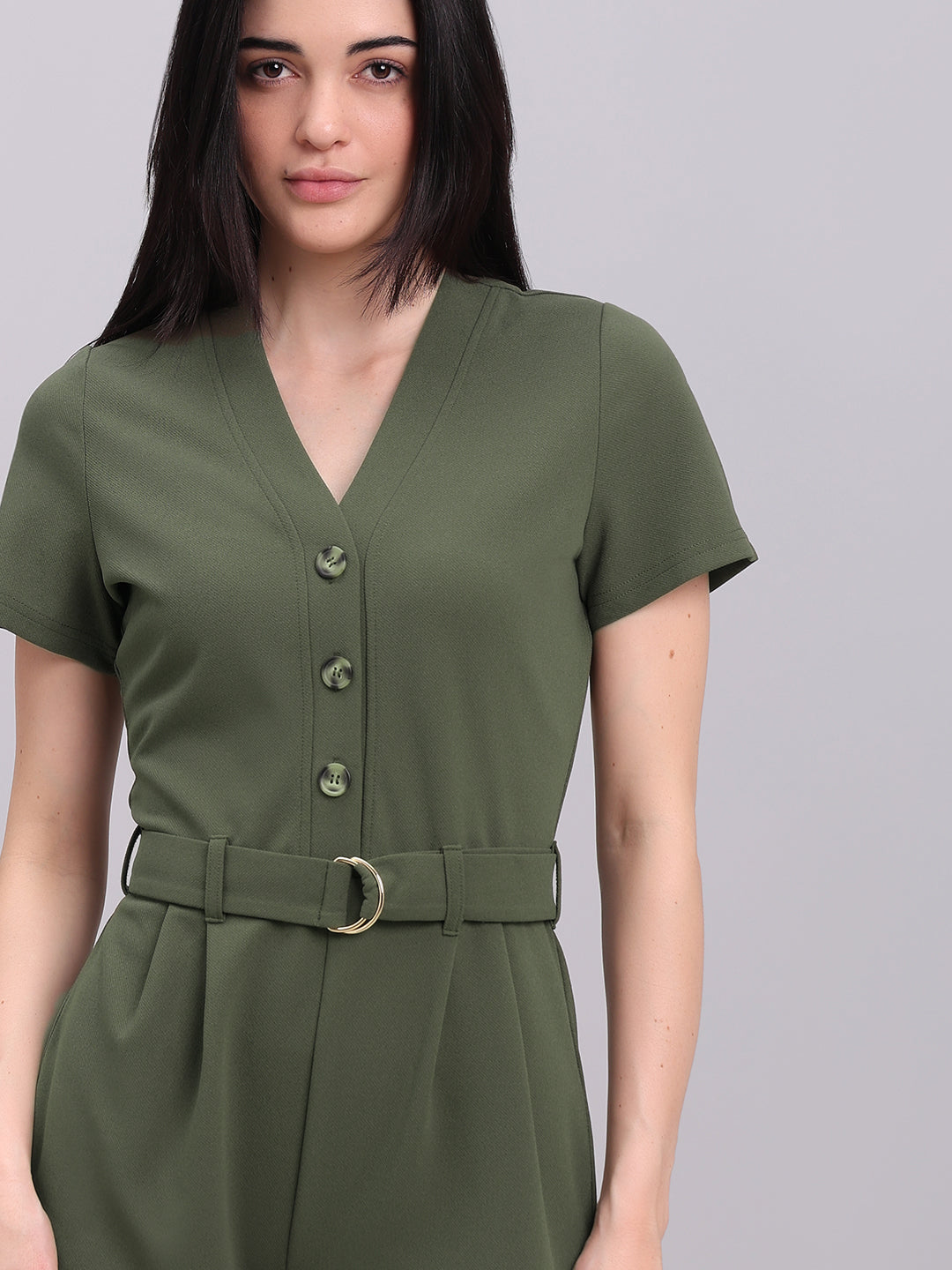 Olive V-Neck Jumpsuit