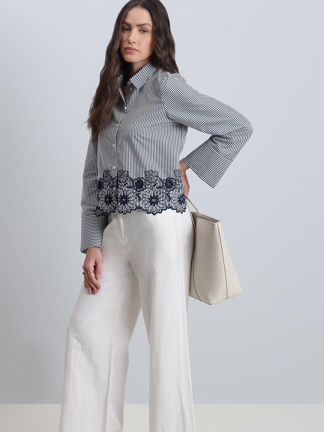 Striped Embroidered Lace Shirt