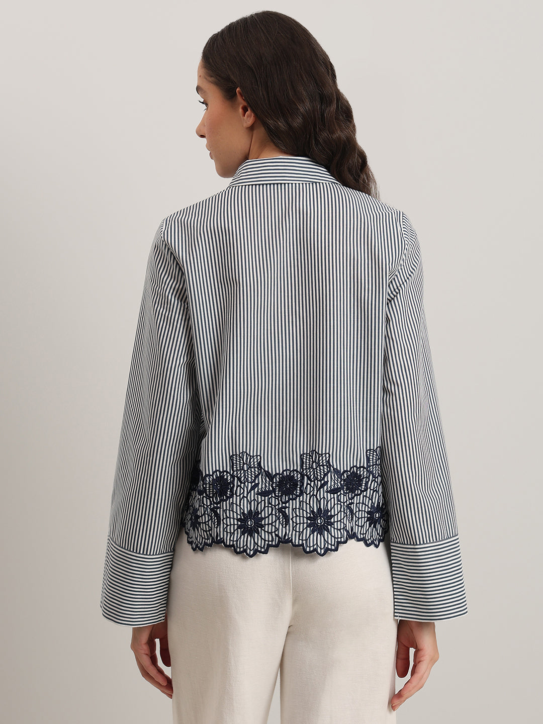 Striped Embroidered Lace Shirt