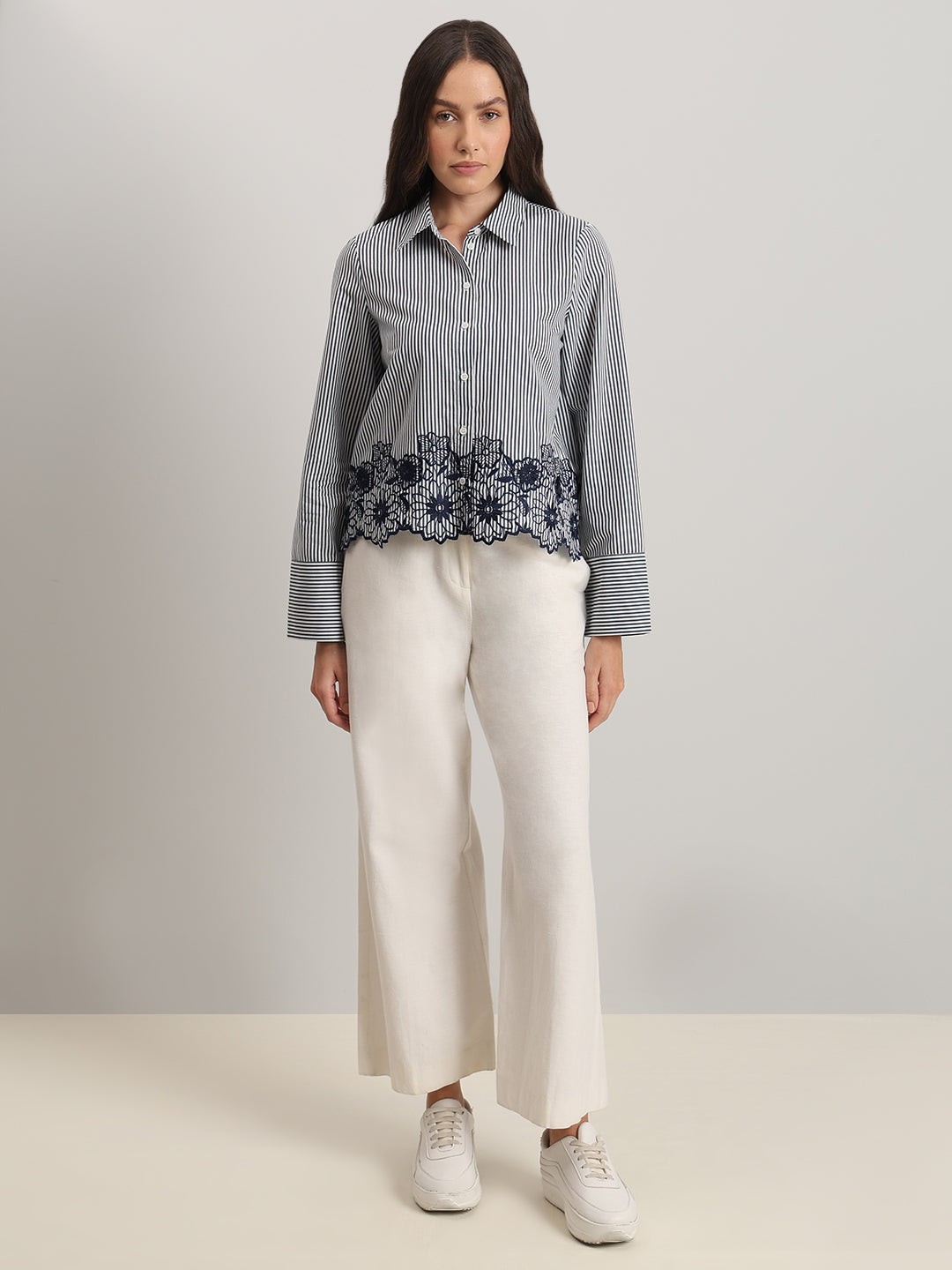 Striped Embroidered Lace Shirt