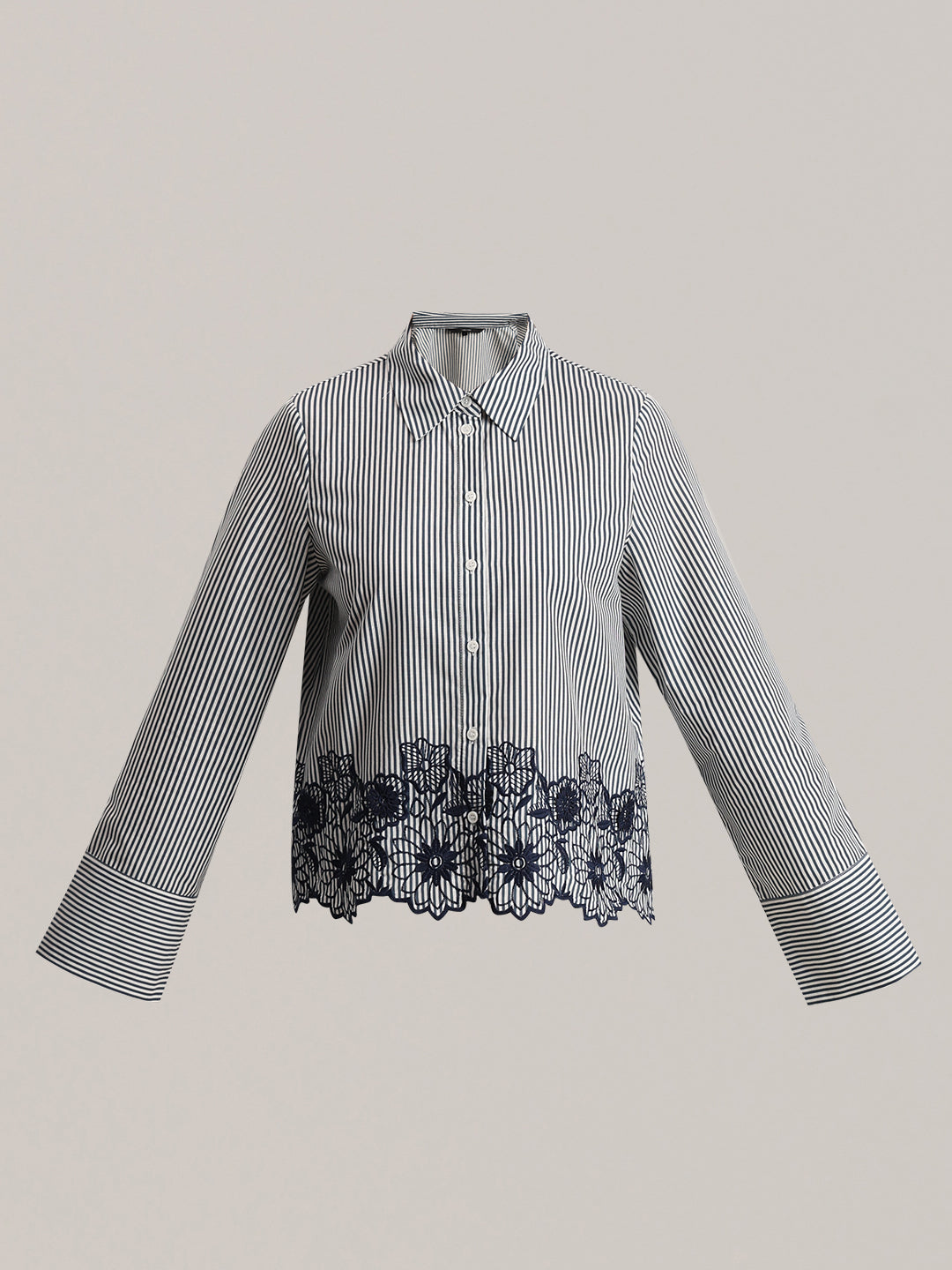 Striped Embroidered Lace Shirt