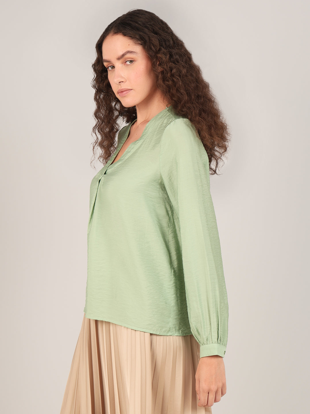 Light Green V-Neck Top