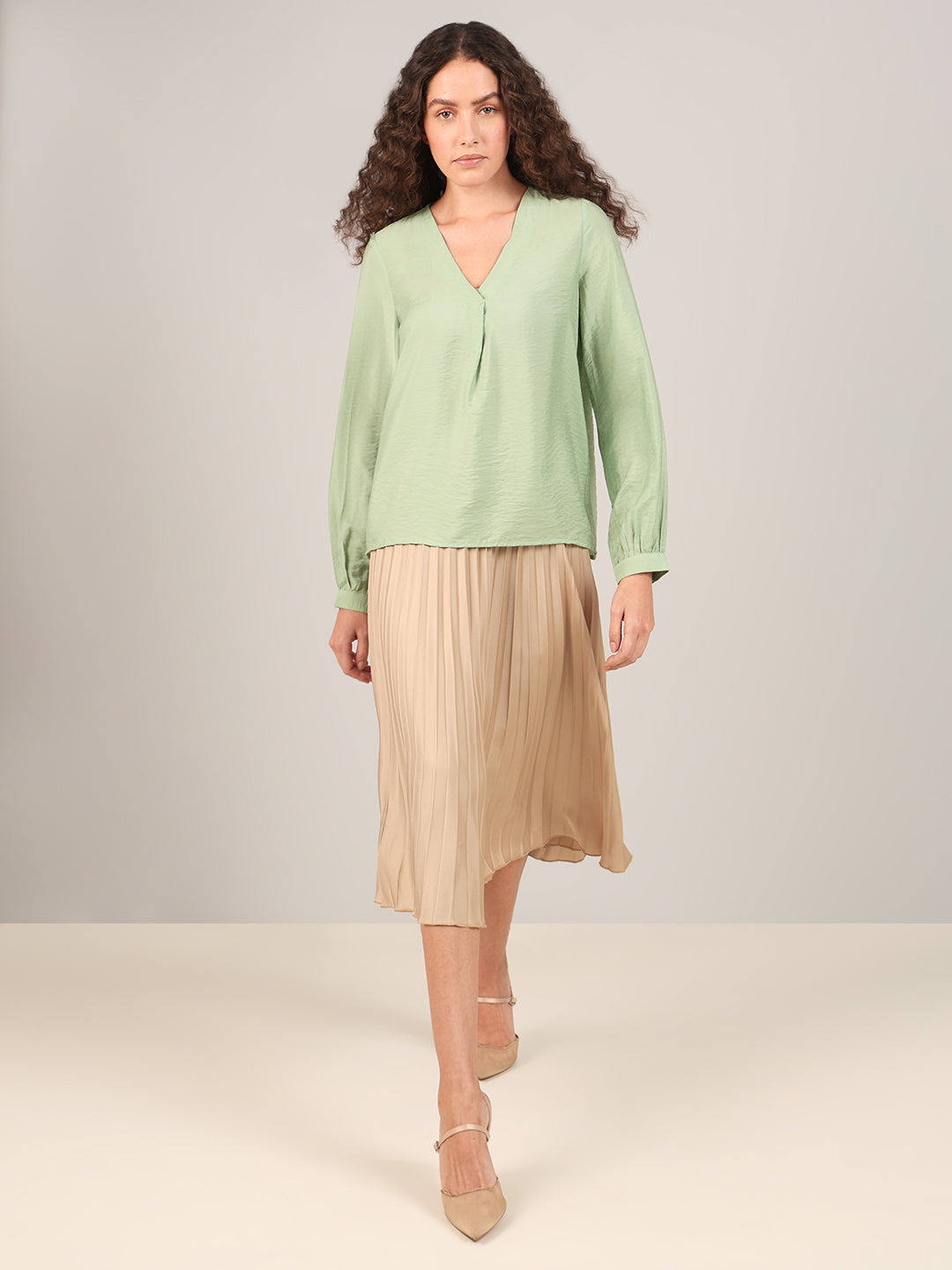 Light Green V-Neck Top