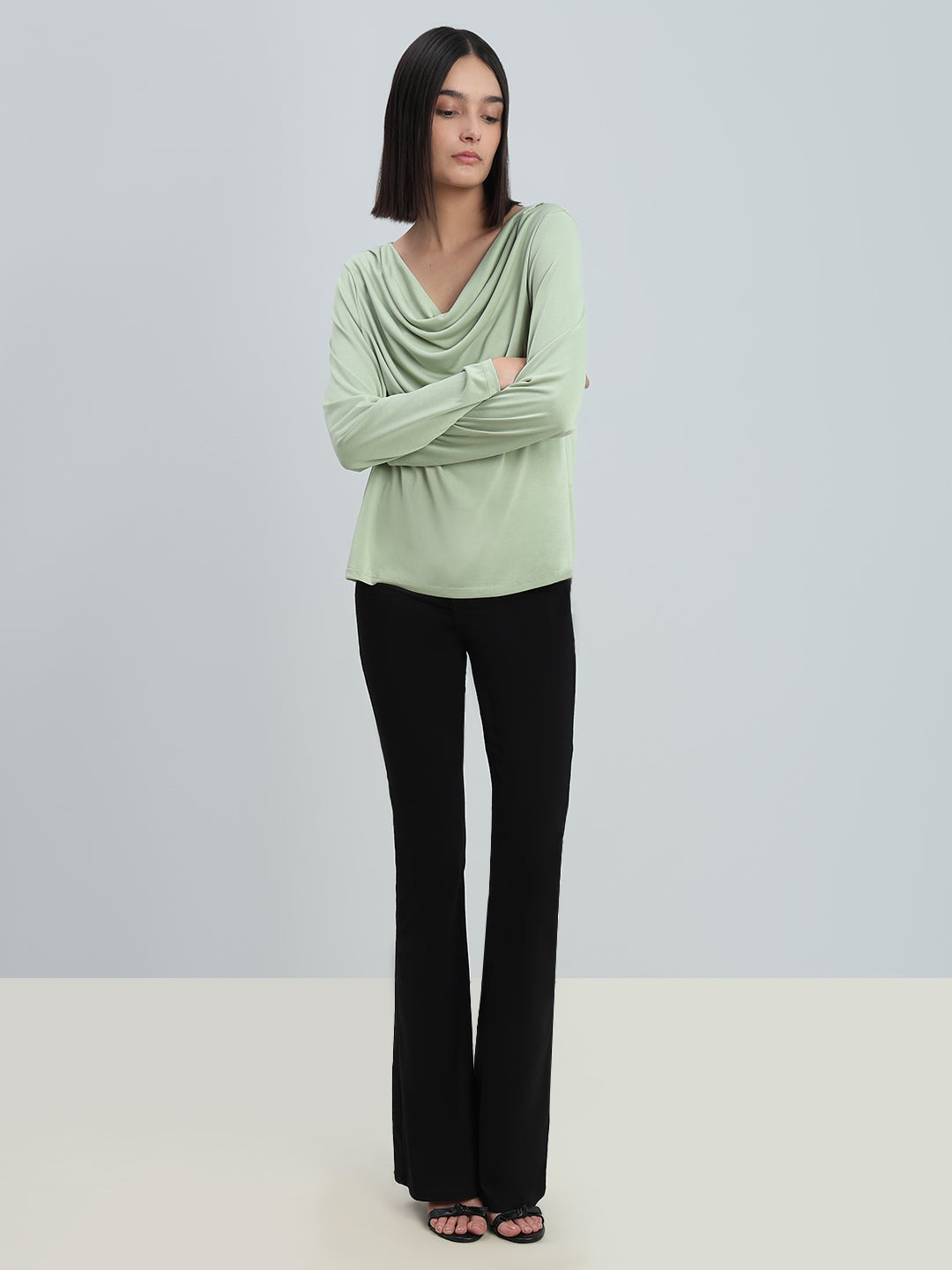 Green Cowl Neck Top