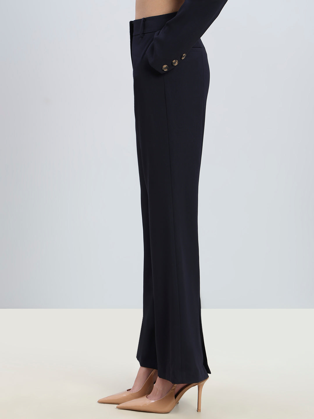 Navy High Rise Flared Pants