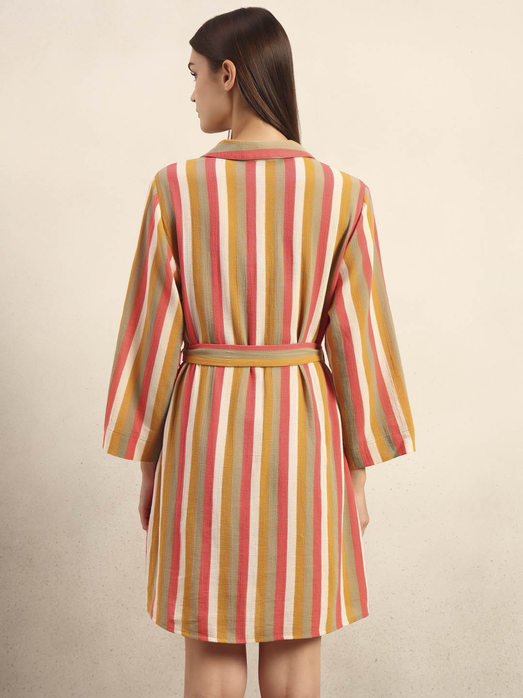Striped Belted Midi Shirt Dress