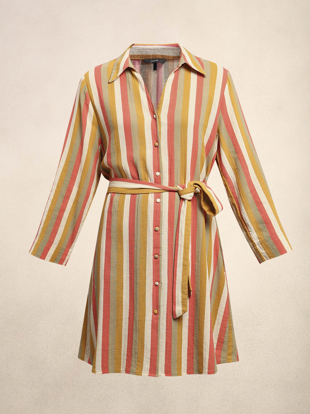 Striped Belted Midi Shirt Dress