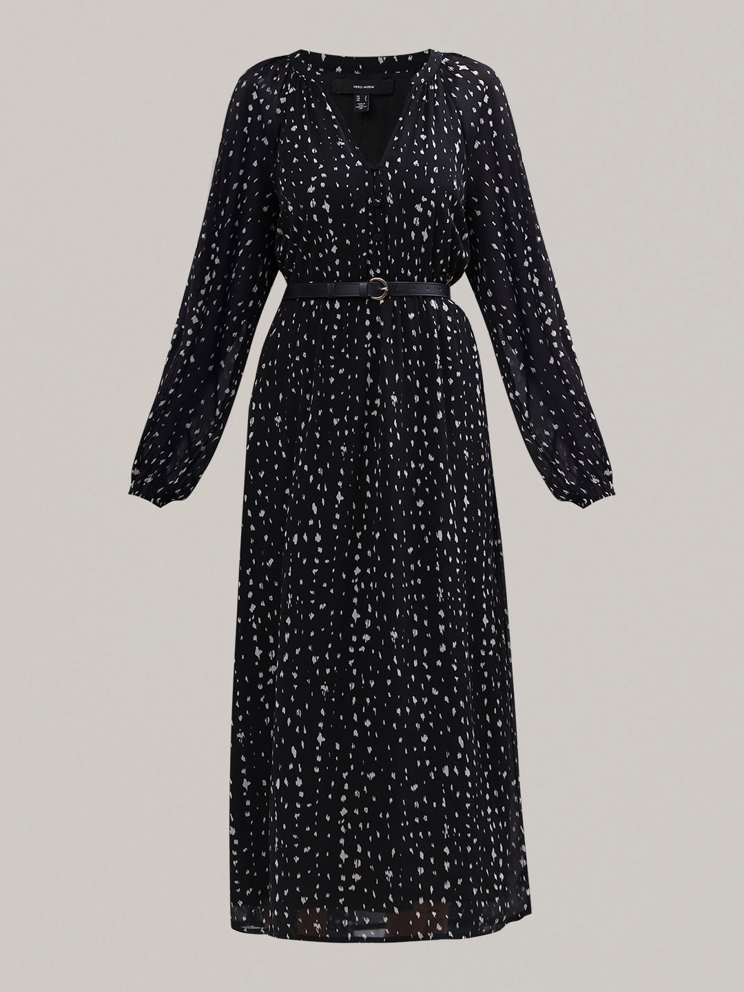 Printed V-Neck Belted Dress