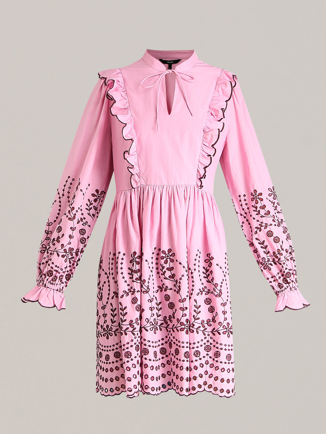 Pink Smocked Embroidered Sleeves Dress
