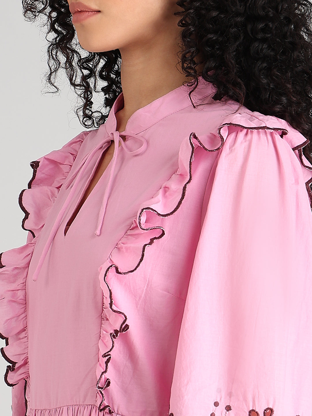 Pink Smocked Embroidered Sleeves Dress