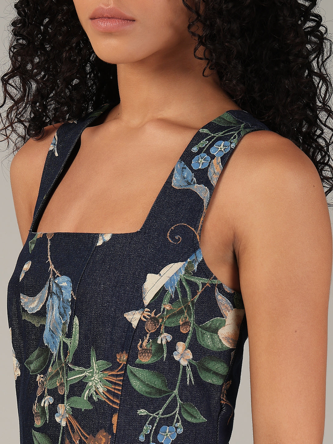 Dark Blue Denim Floral Dress