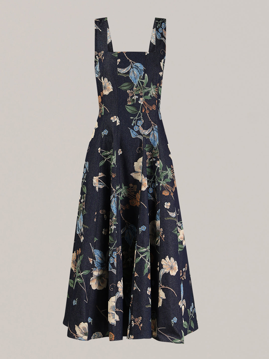 Dark Blue Denim Floral Dress