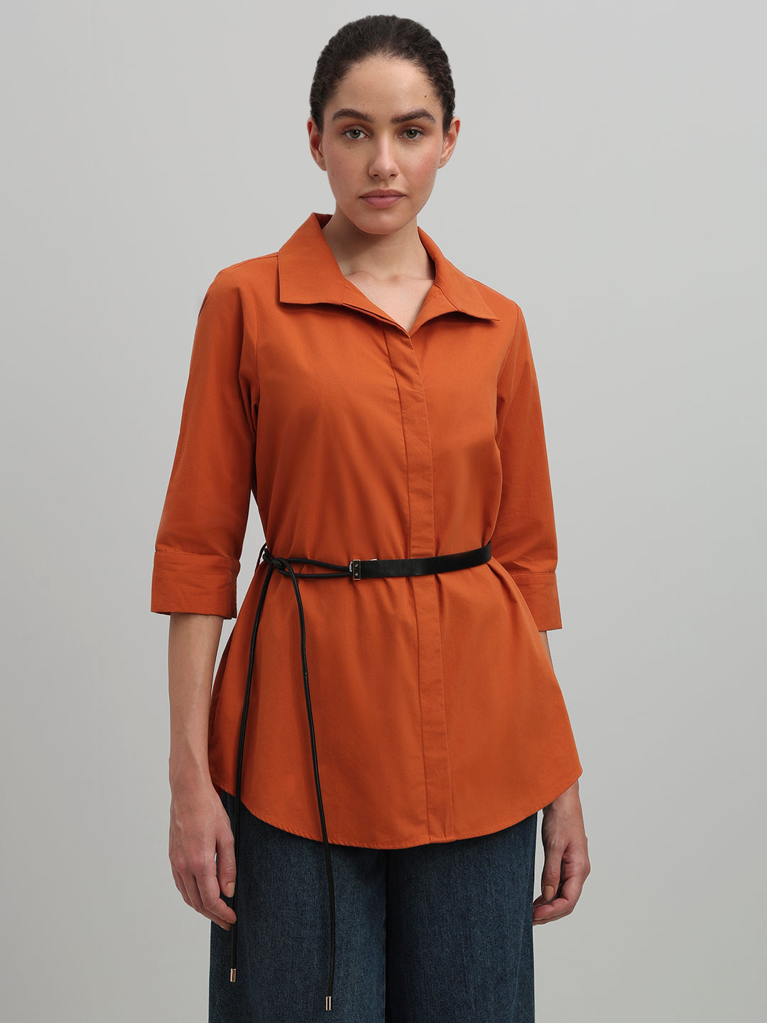 Rust Cotton Long Shirt