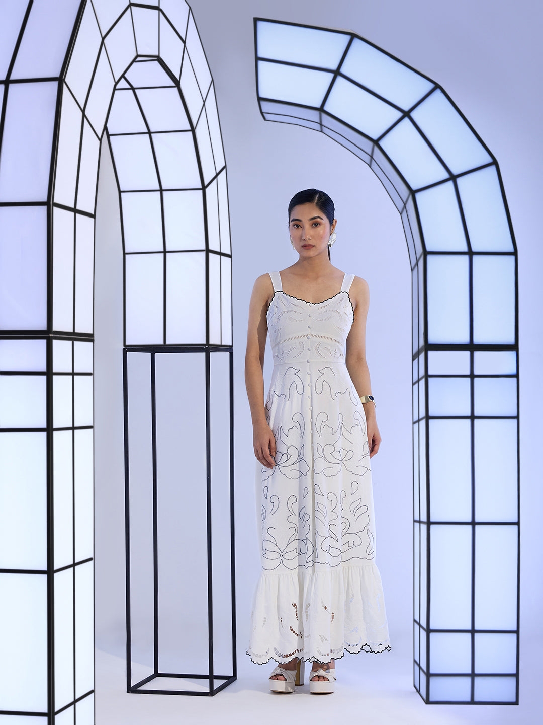 EDIT White Embroidered Maxi Dress